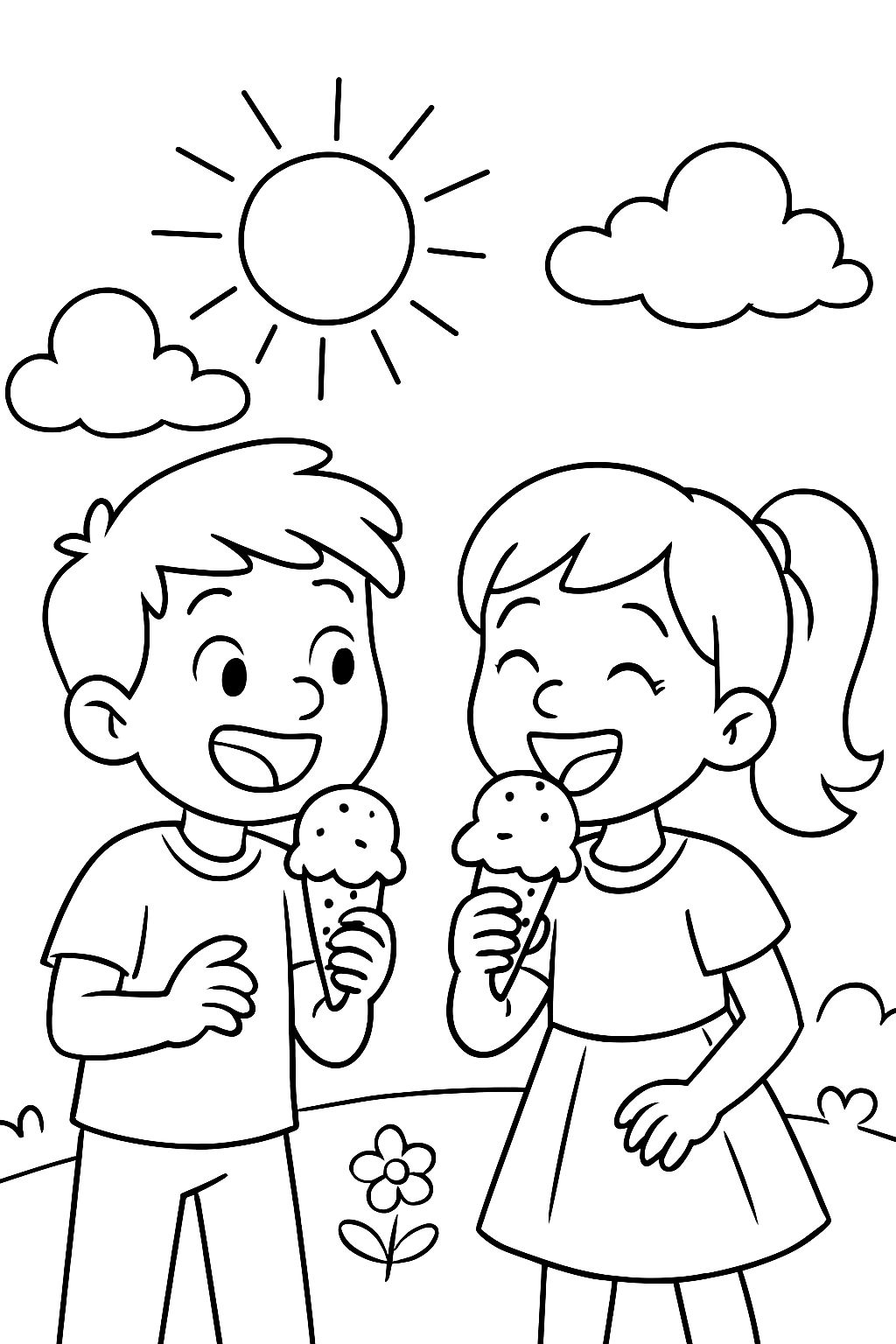 A boy and a girl eating ice cream.
