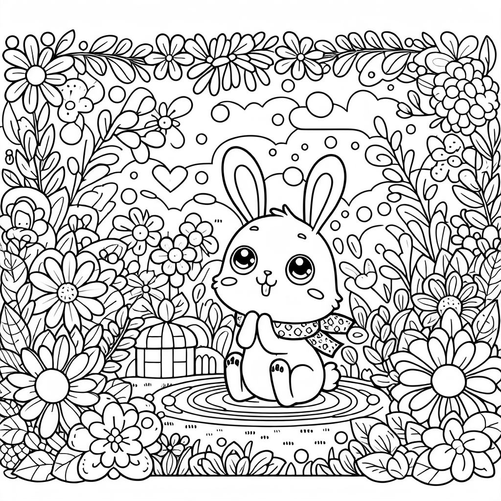 Pretty Garden Rabbit Colouring Bubbely - Personalized Coloring Pages