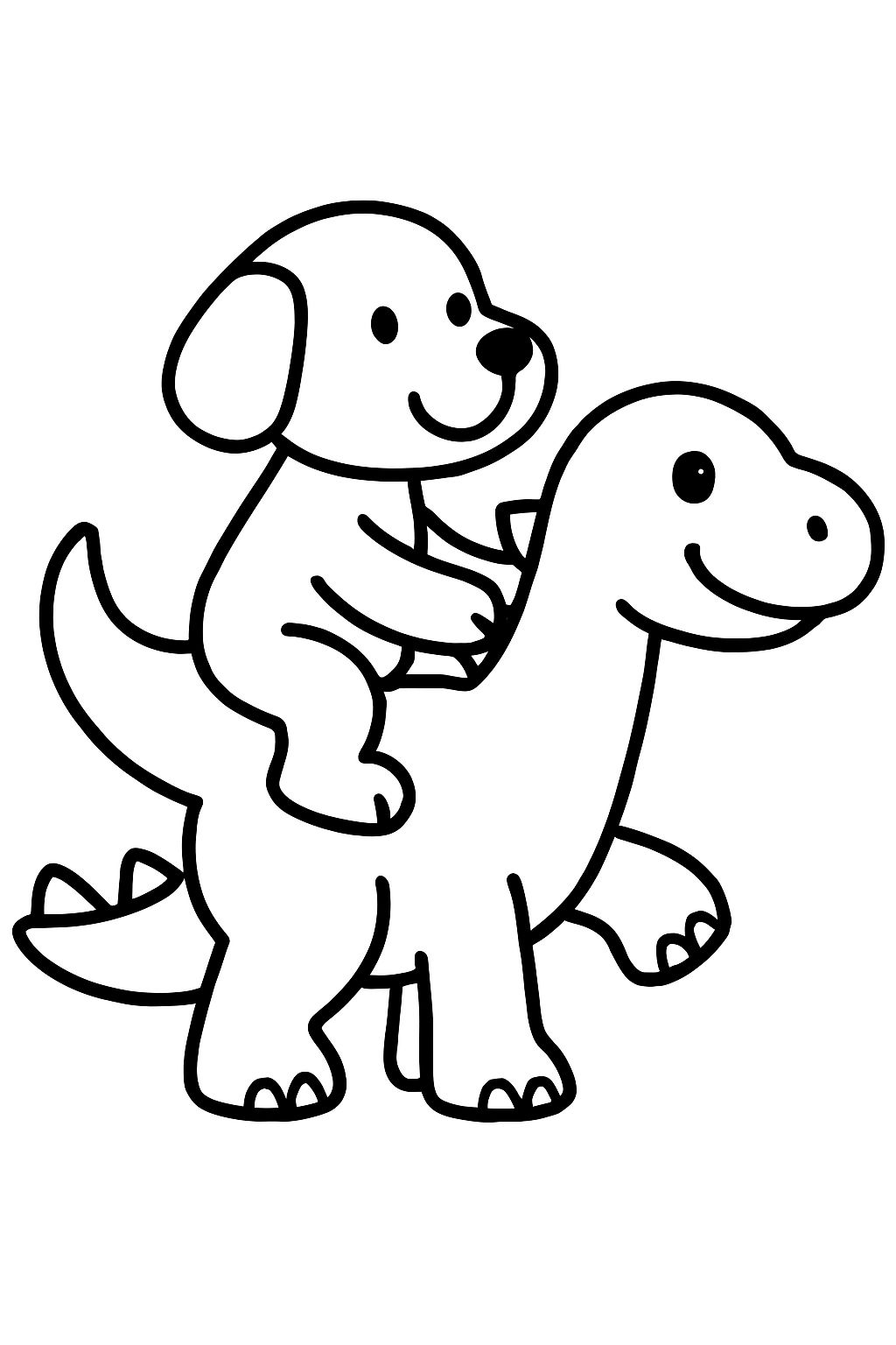 A dog riding a dinosaur