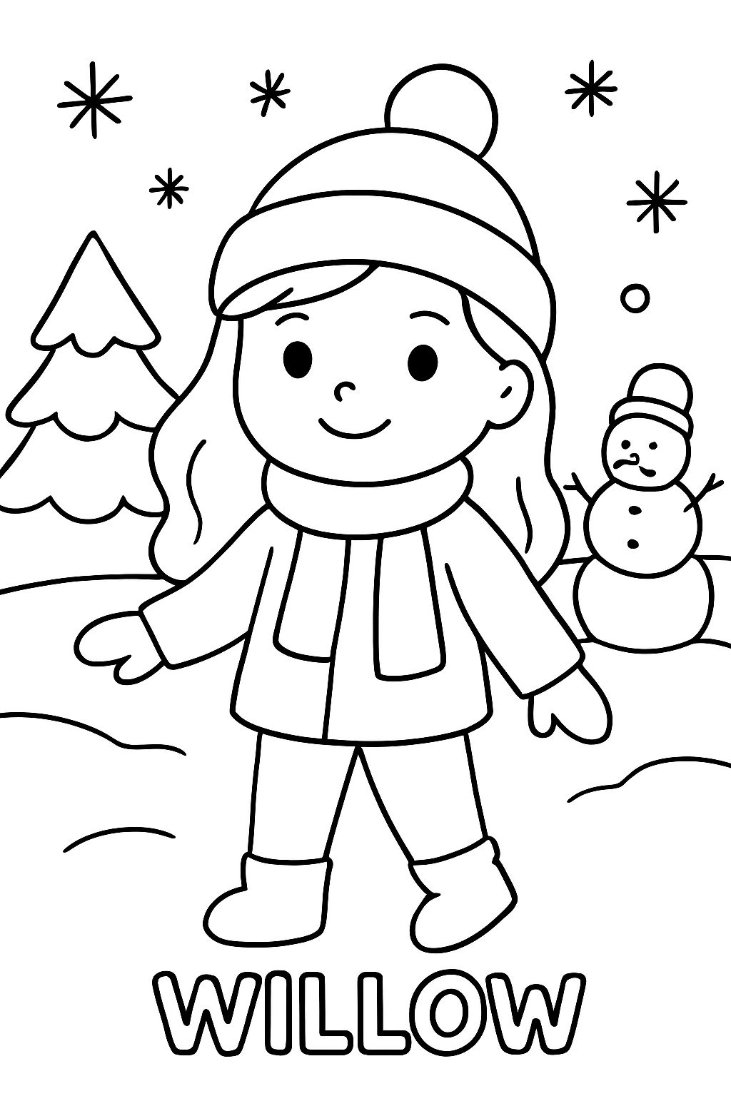 página de colorir de inverno personalizada usando o rosto da menina na imagem fornecida, Willow página de colorir de inverno personalizada usando o rosto da menina na imagem fornecida, Willow