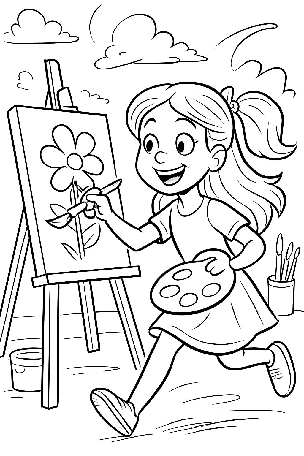 a girl painting a canvas