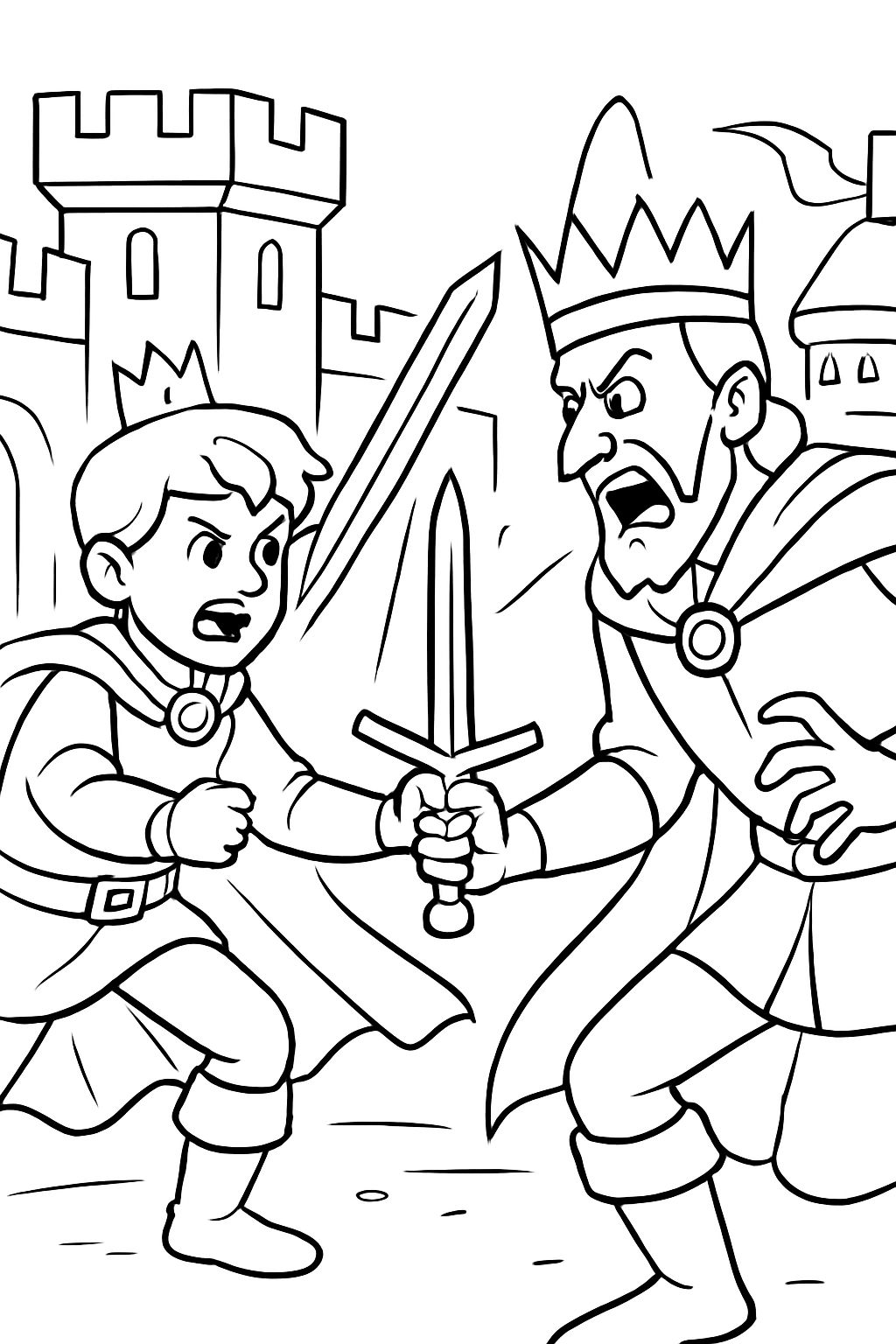 Um príncipe lutando contra seu pai maligno em um castelo