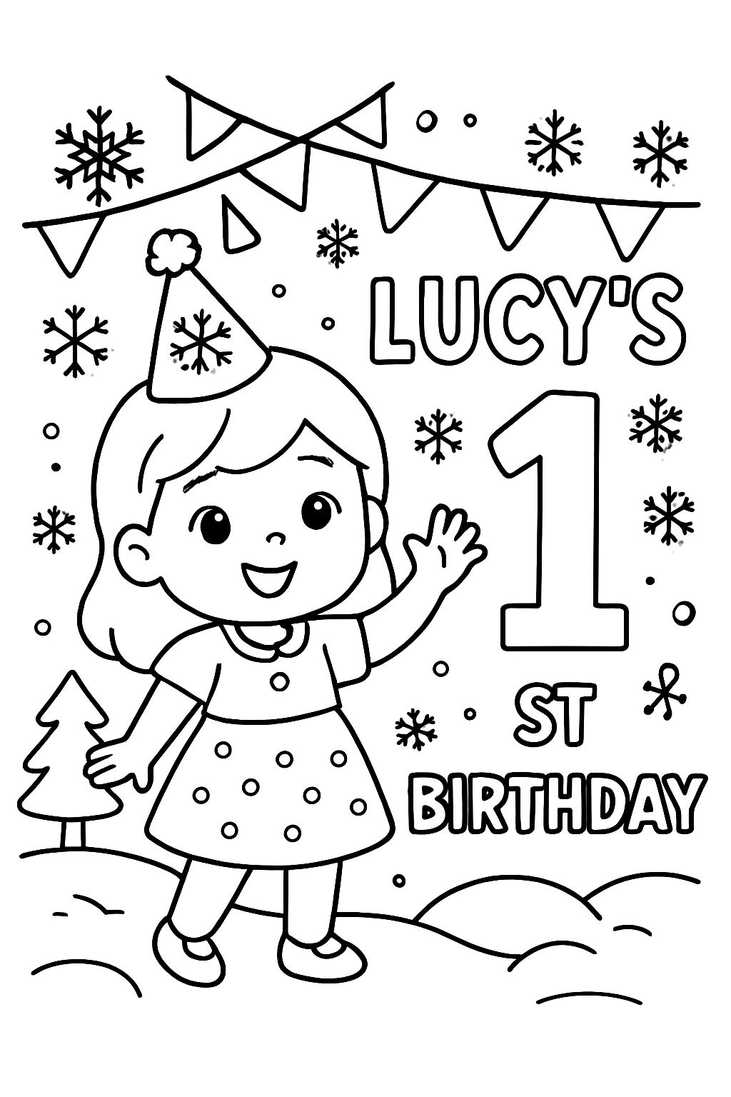Célébration du premier anniversaire de Lucy avec des flocons de neige Célébration du premier anniversaire de Lucy avec des flocons de neige