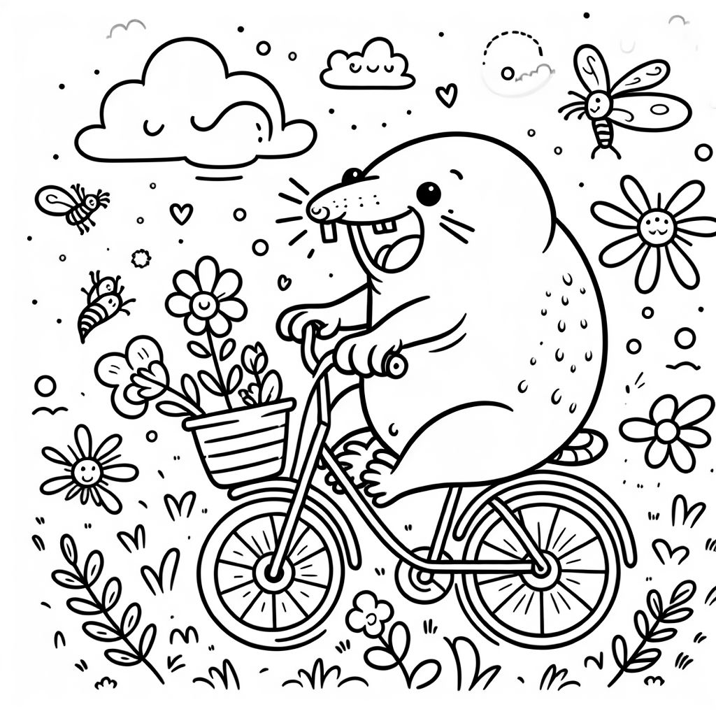 Mole Riding 'Mole' Coloring Pages | bubbely