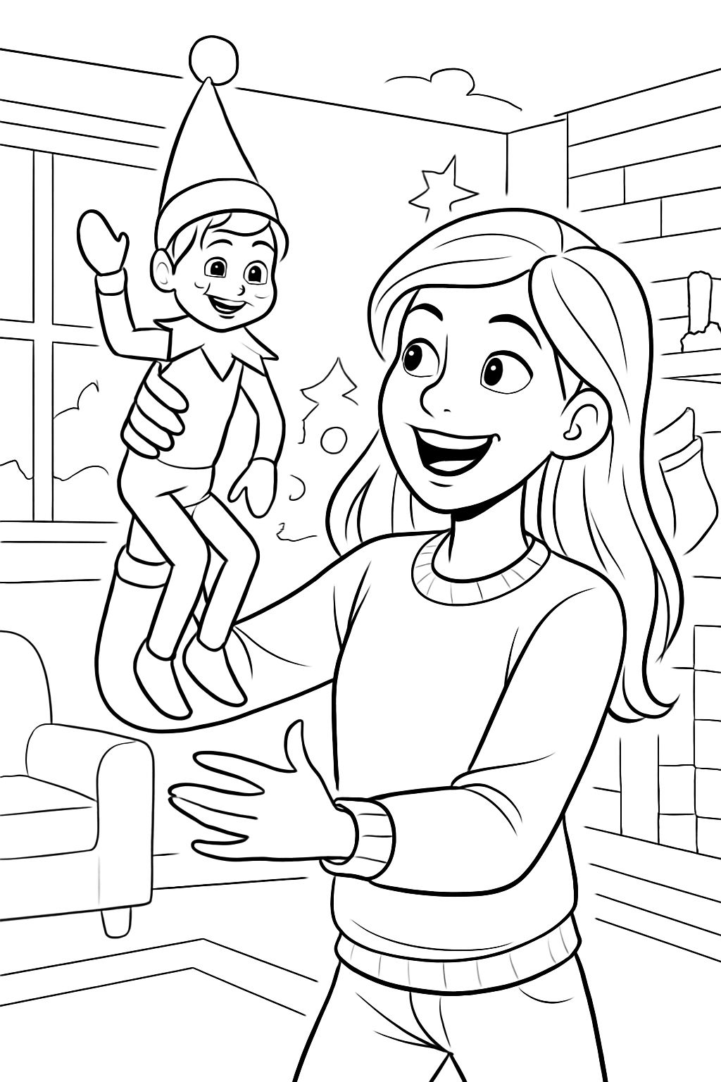 Teenager-Mädchen mit Elf auf dem Regal