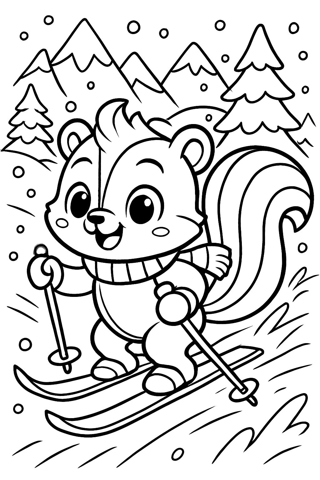 kawaii skunk who is skiing