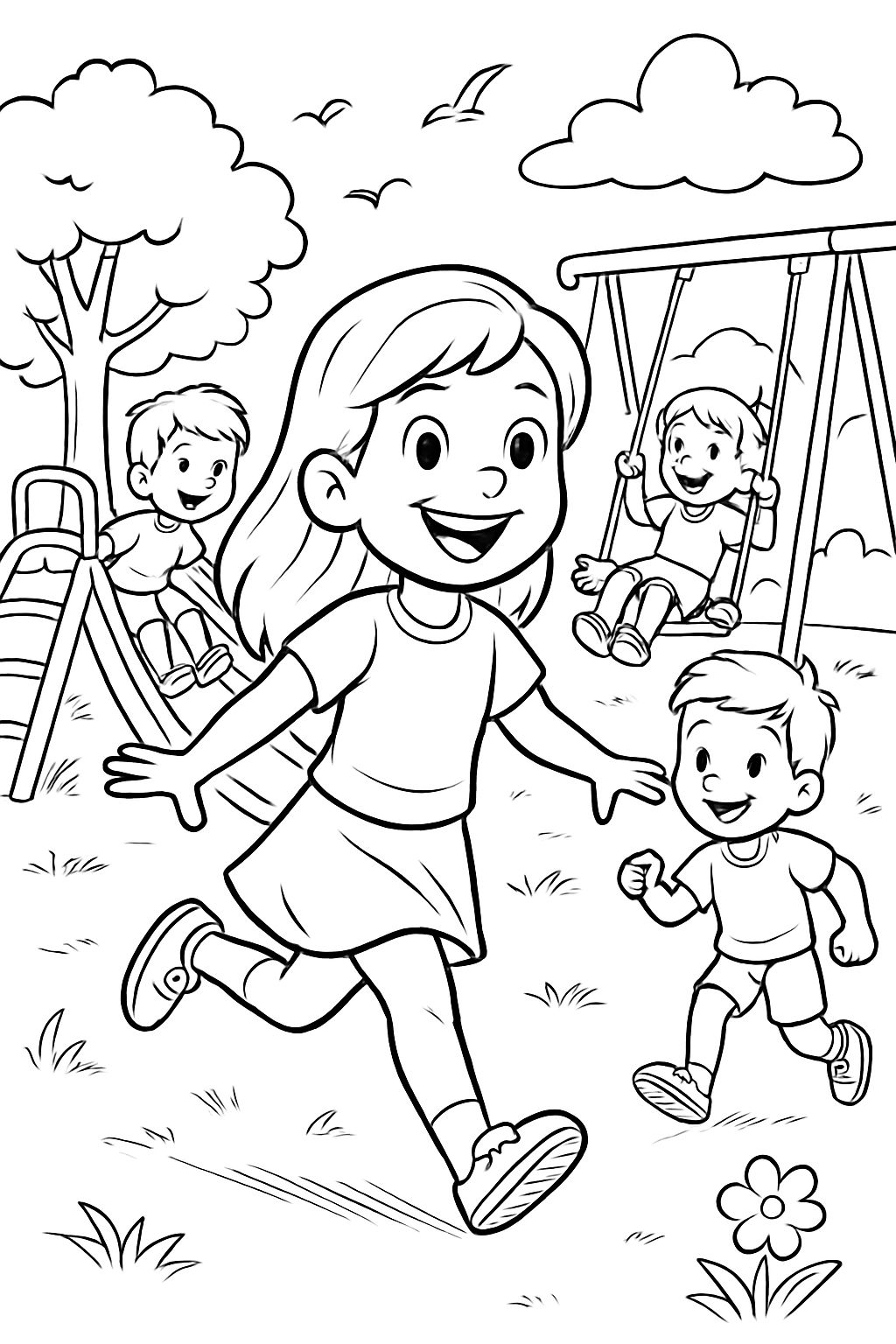 Les enfants jouent joyeusement dans le parc Les enfants jouent joyeusement dans le parc