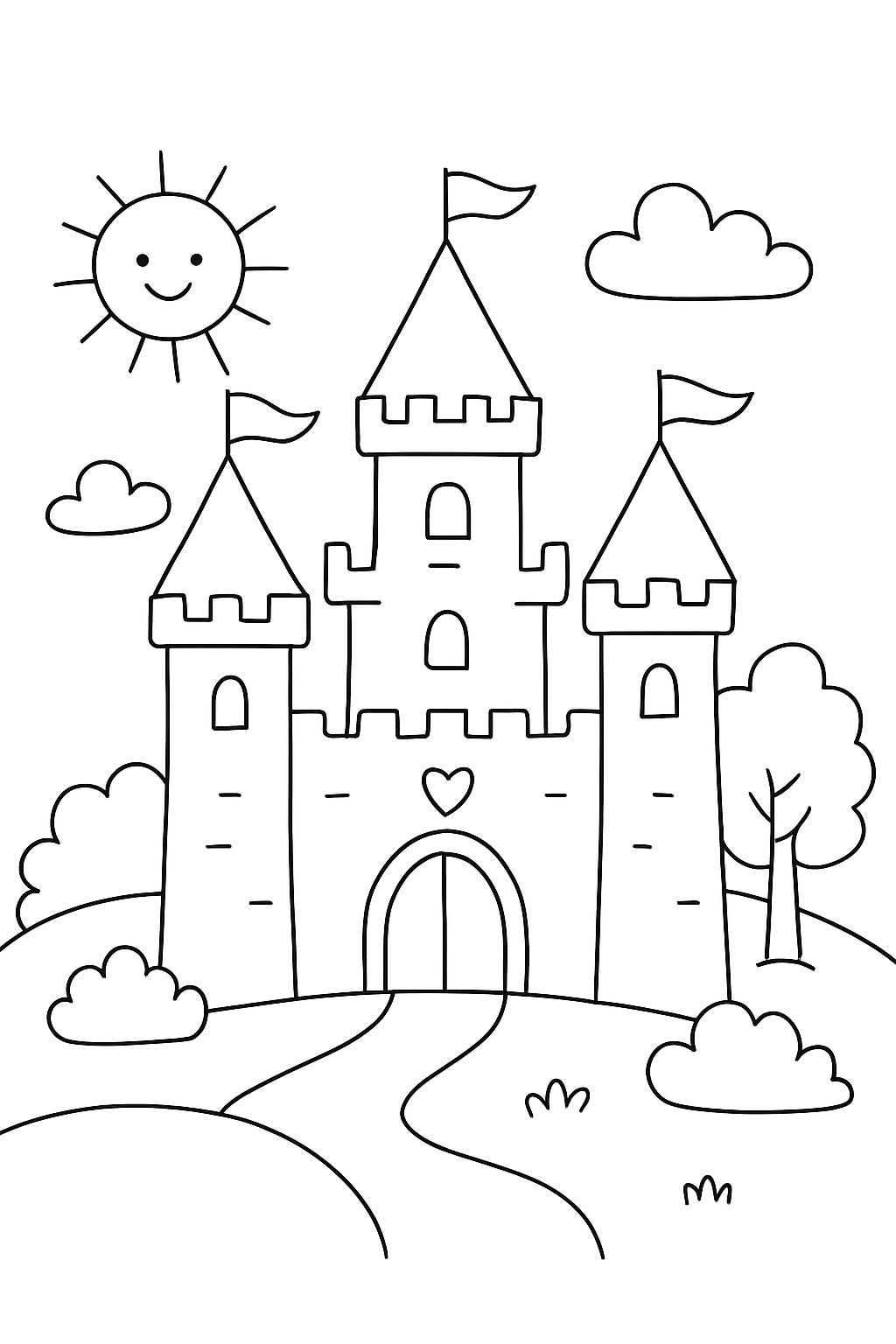 una página para colorear de un castillo de princesa