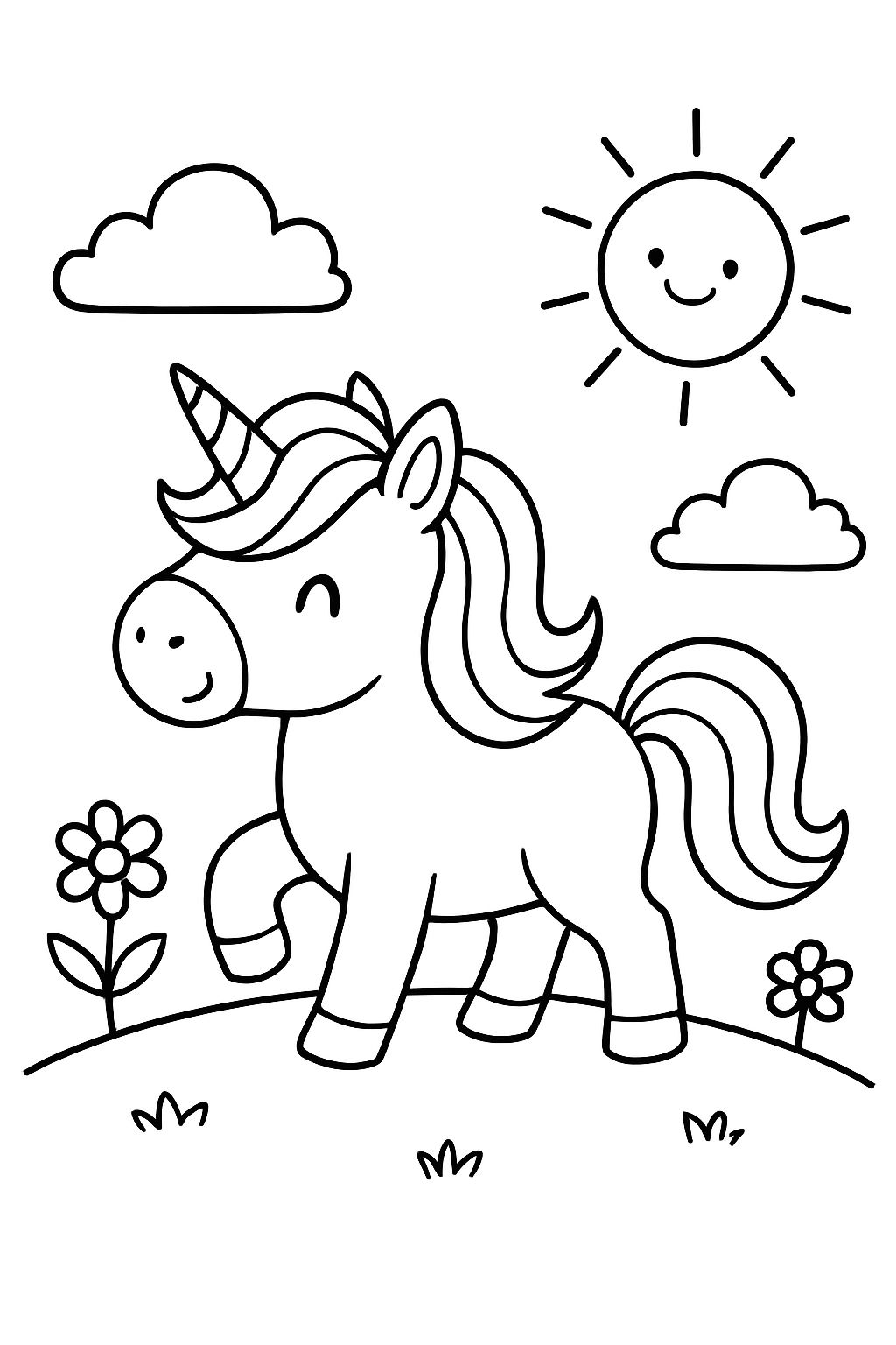 Una página para colorear de un unicornio