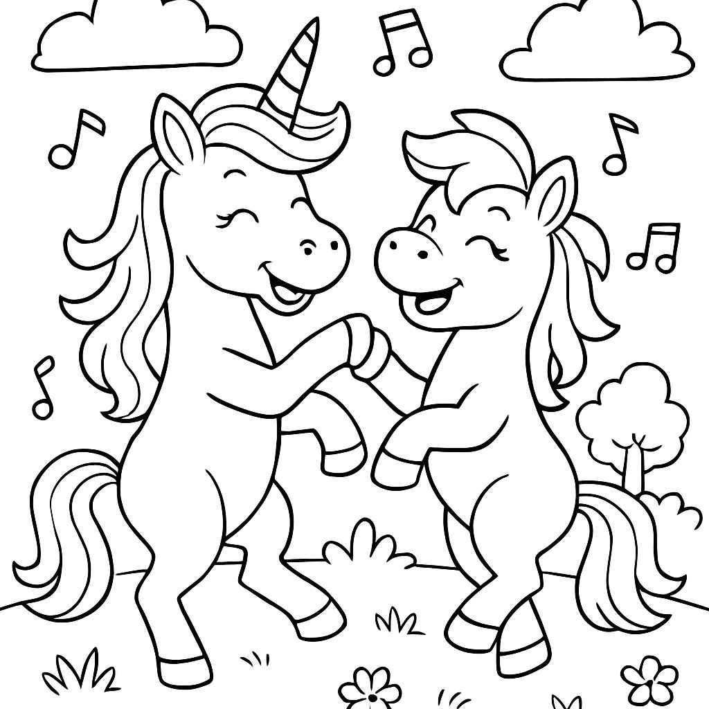 A unicorn and a pony dancing. A unicorn and a pony dancing.