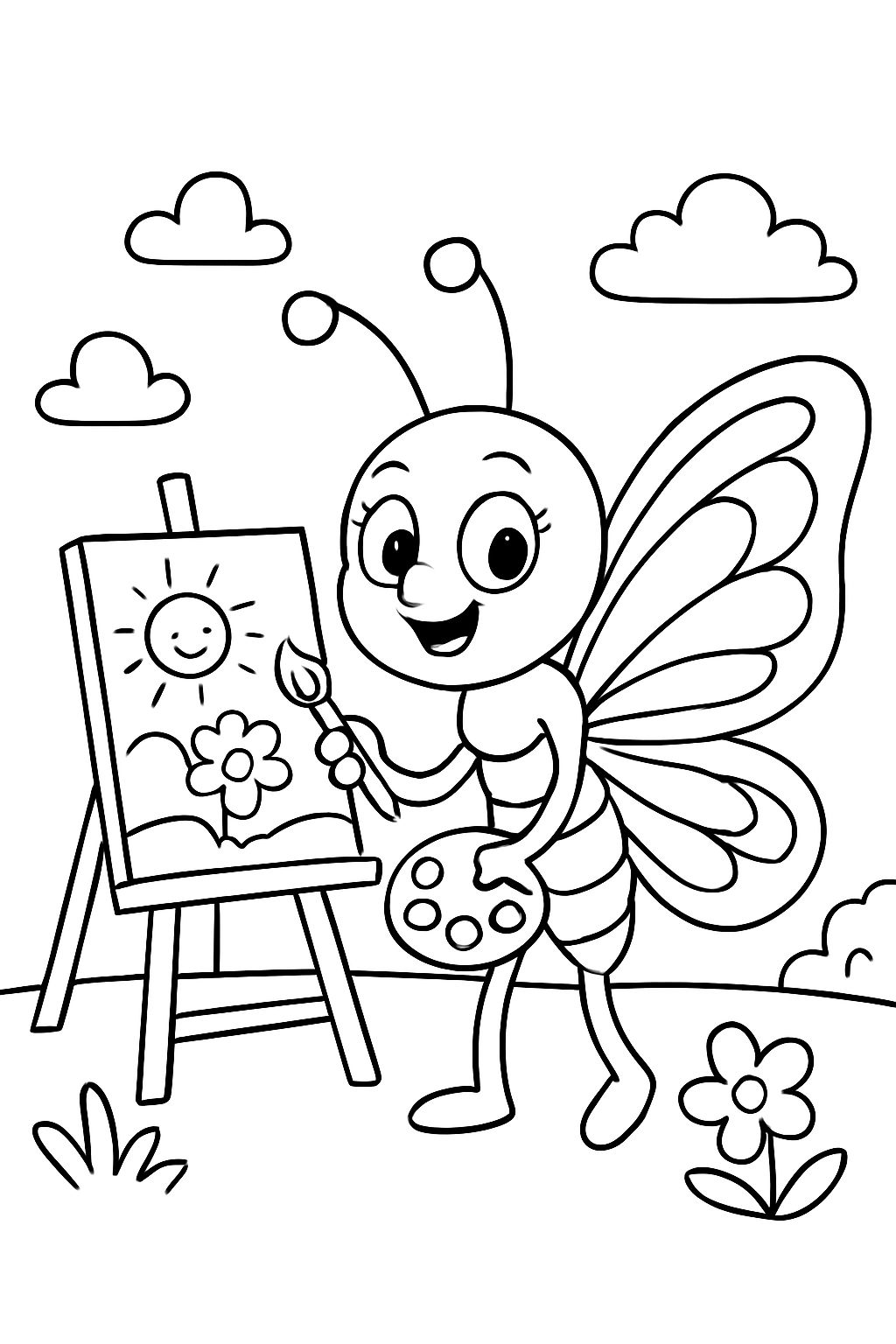 a butterfly painting a picture