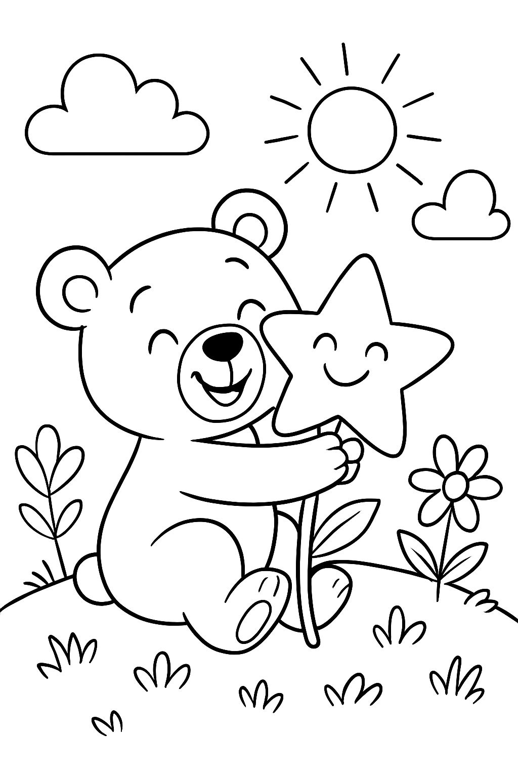 a bear cub hugging a blooming little star