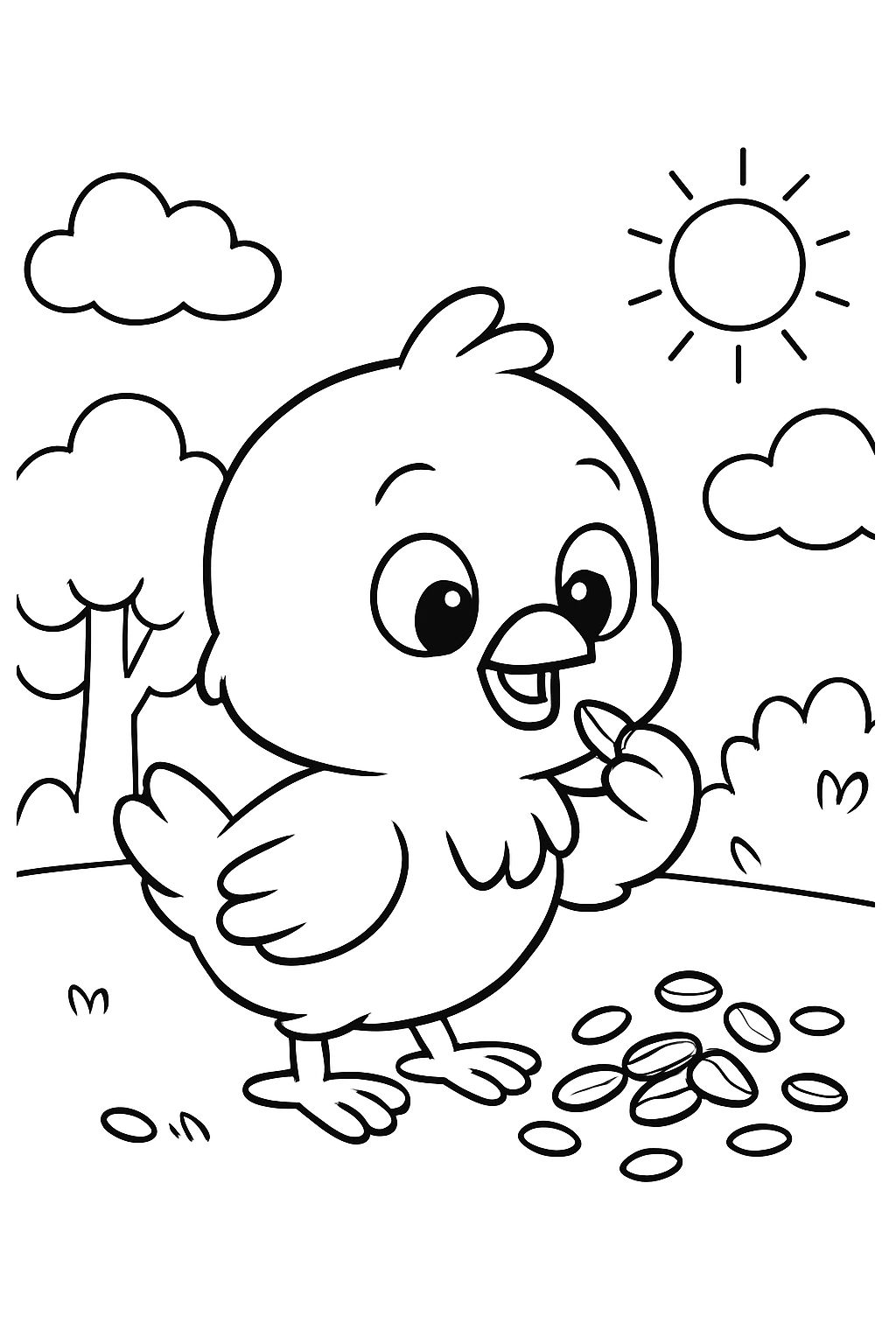 a chick eating seeds