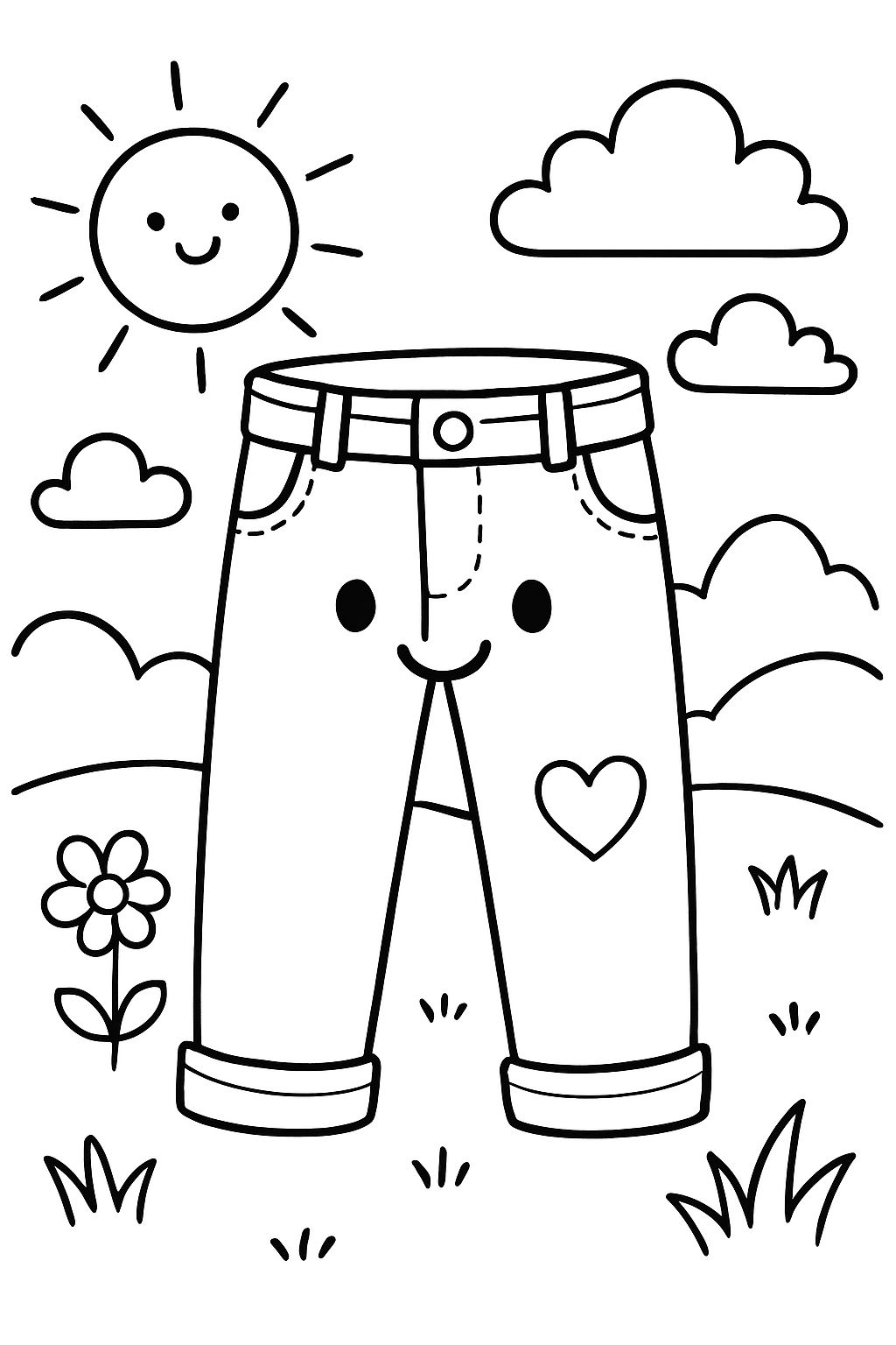 Niedliche Jeanshose mit einfachem Design, aber ohne Gesicht oder Hände.