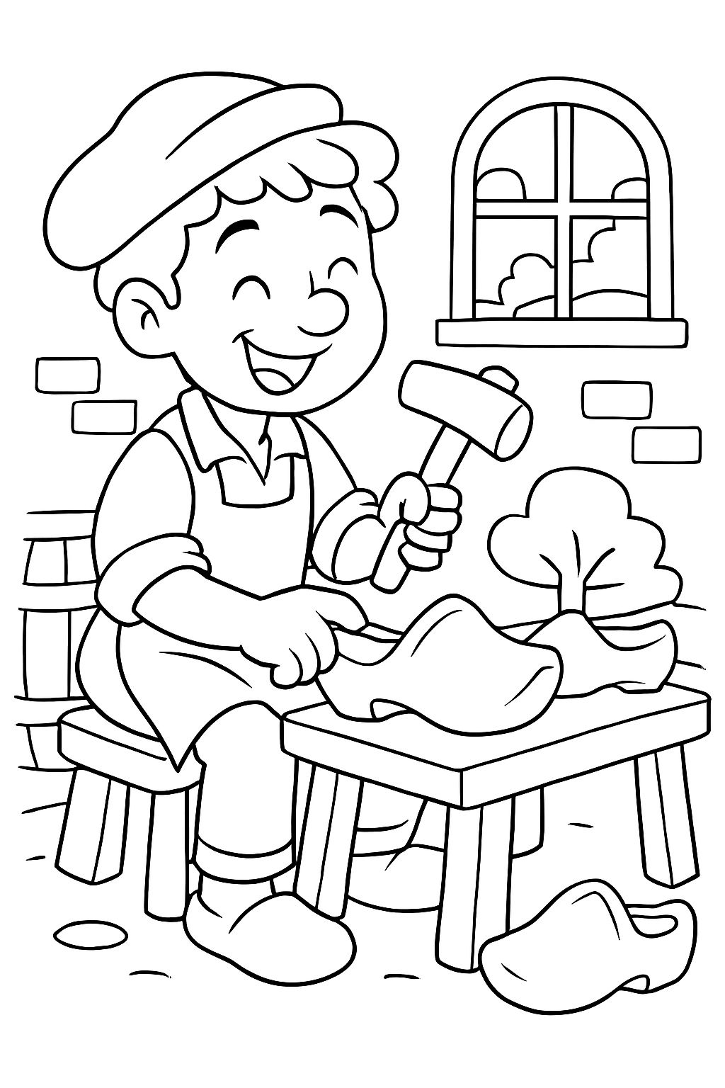 un cordonnier fabriquant un sabot