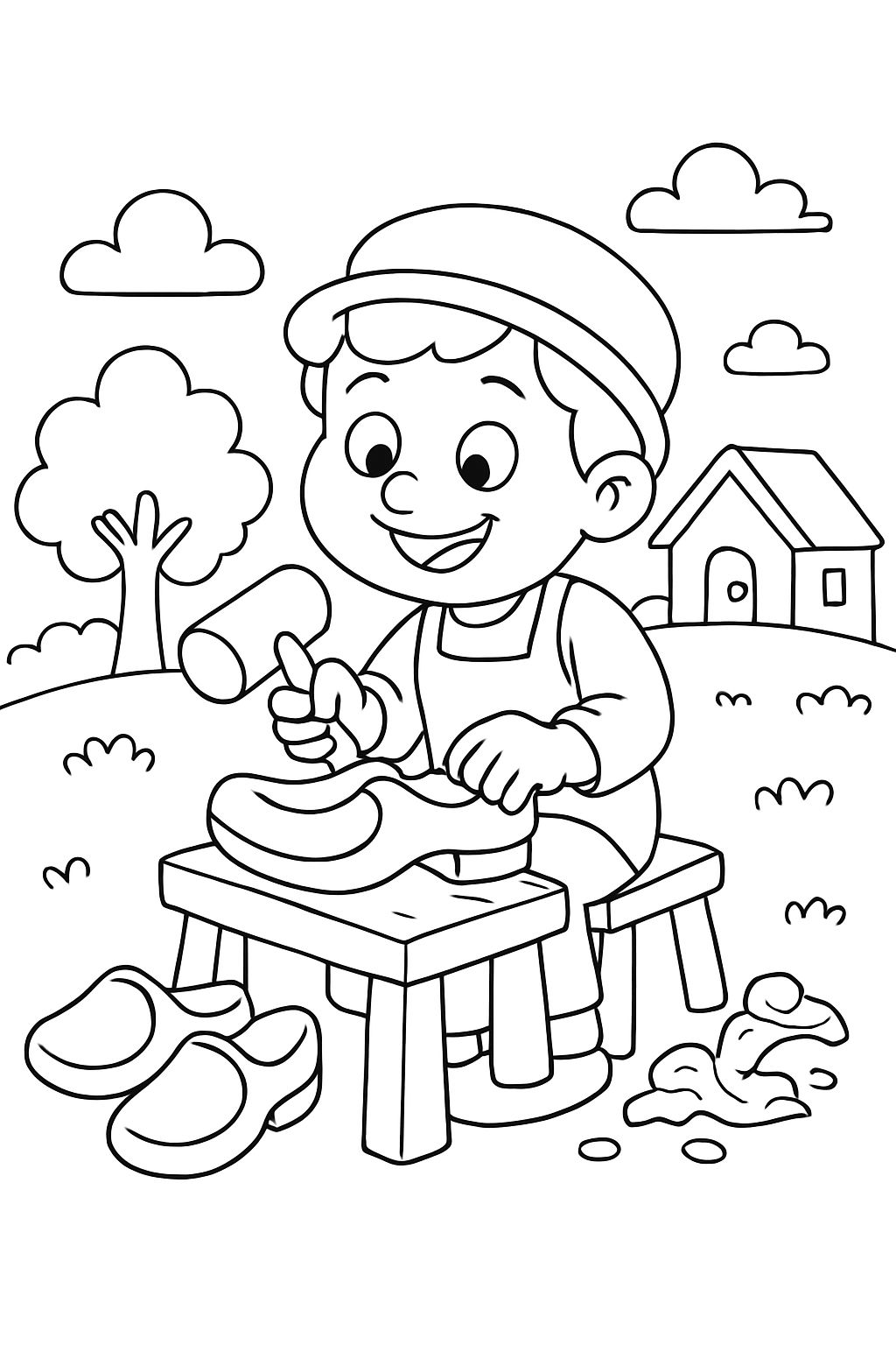 Un sabotier fabriquant des sabots.