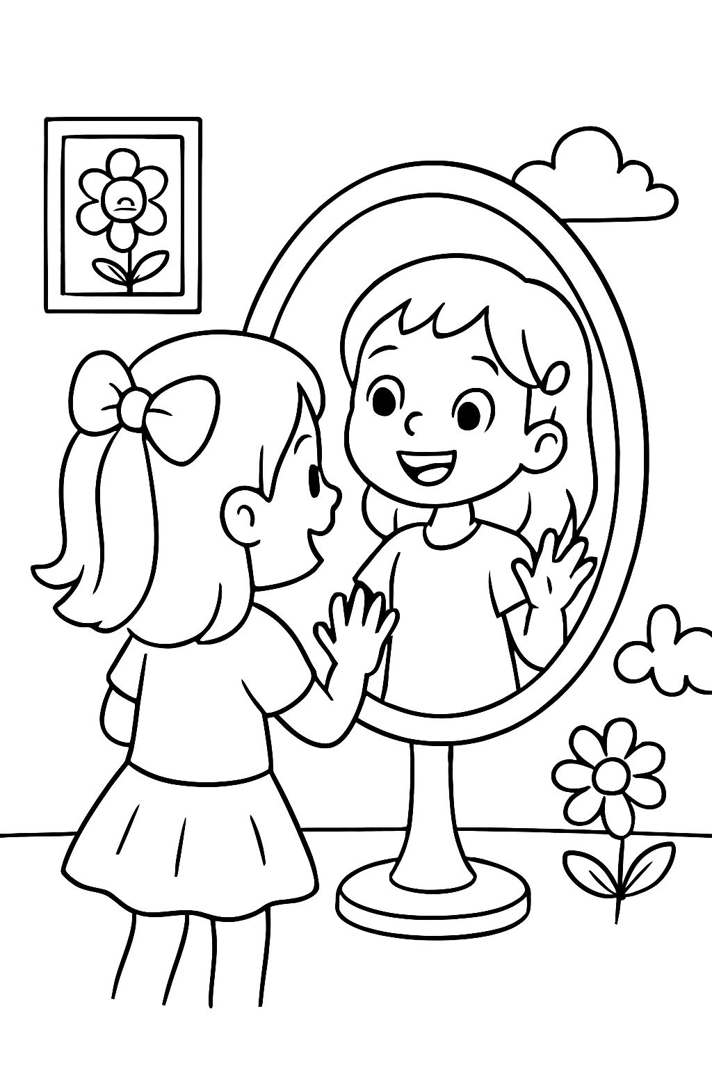 duas meninas olhando no espelho