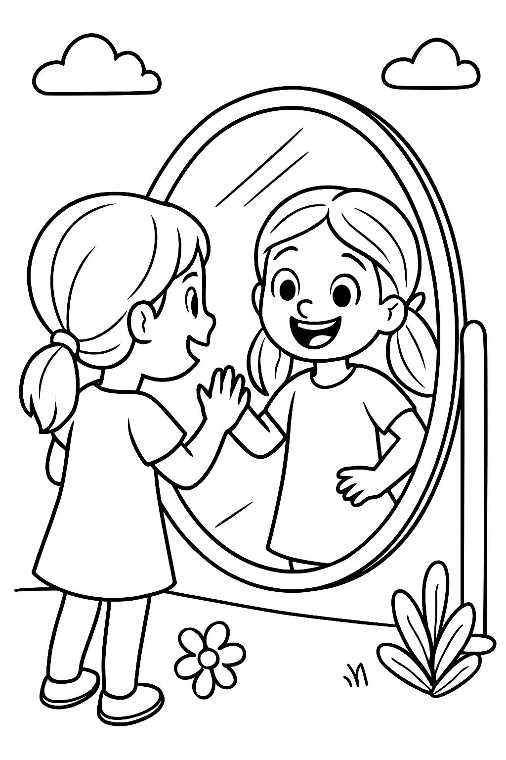 Duas meninas olhando em um espelho