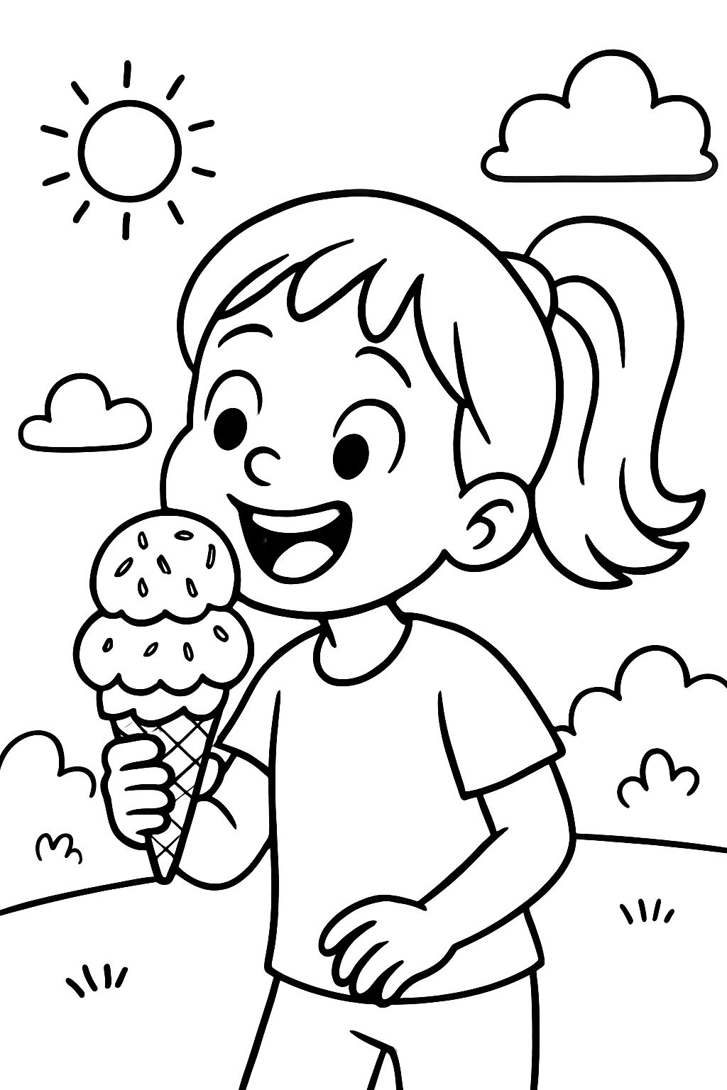 Clara mange une glace triple boule avec des vermicelles. Clara mange une glace triple boule avec des vermicelles.