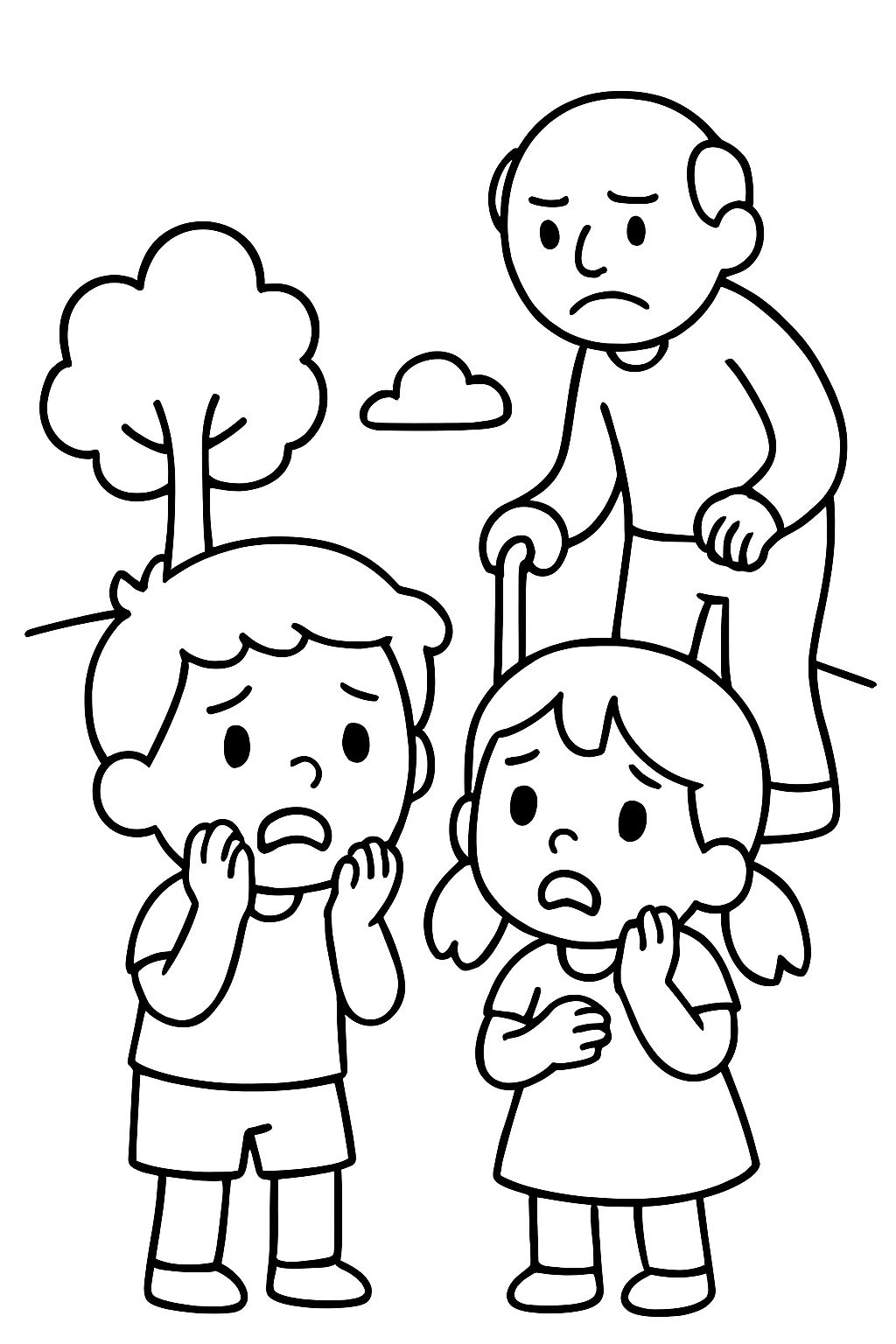 Junge und Mädchen haben Angst vor den Großen