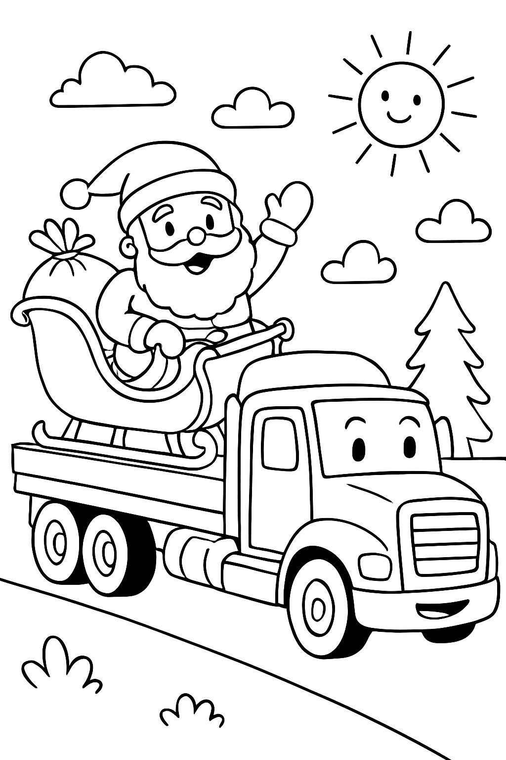 Santa's sleigh in the back of a semi truck.