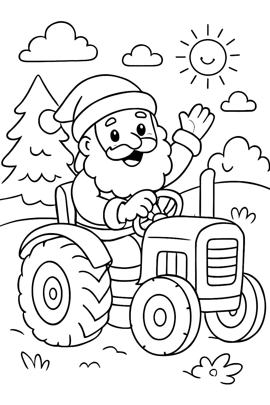 Le Père Noël conduisant un tracteur