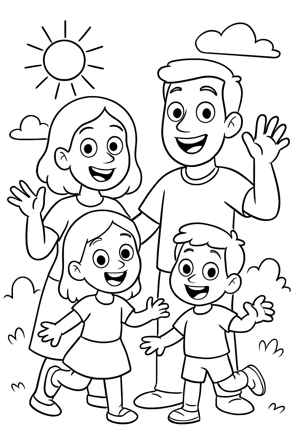 Mom, Dad, a 5-year-old girl and a 3-year-old boy
