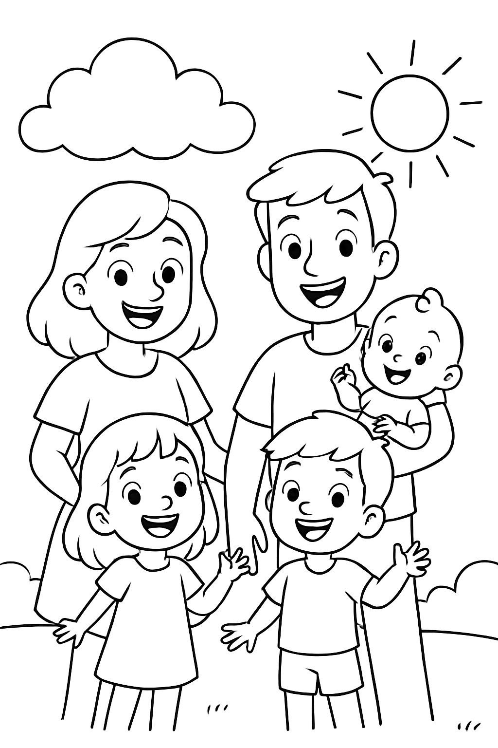 Mom, Dad, 5-year-old boy, 3-year-old boy, and baby