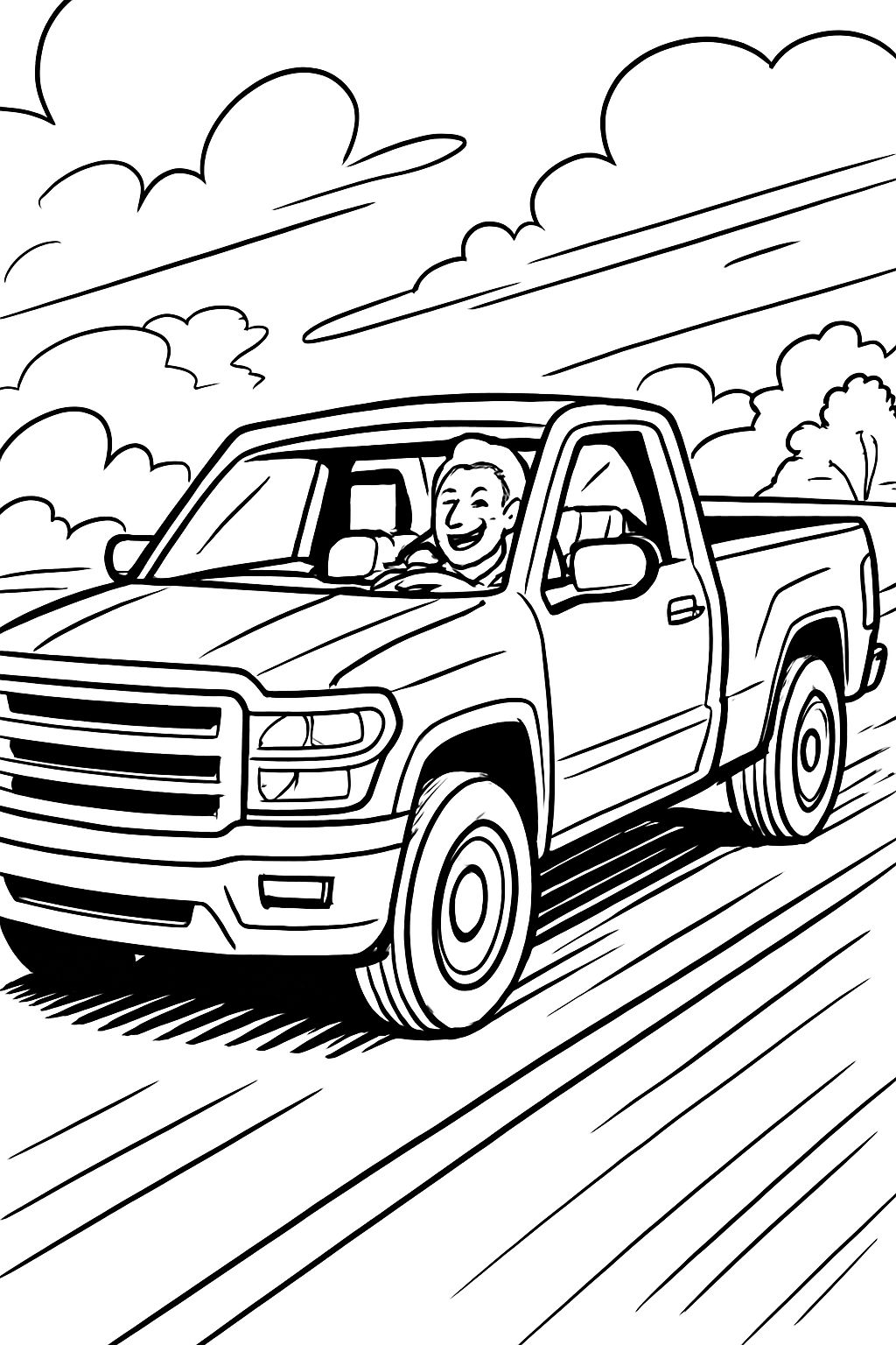 A pickup truck driving on the highway.