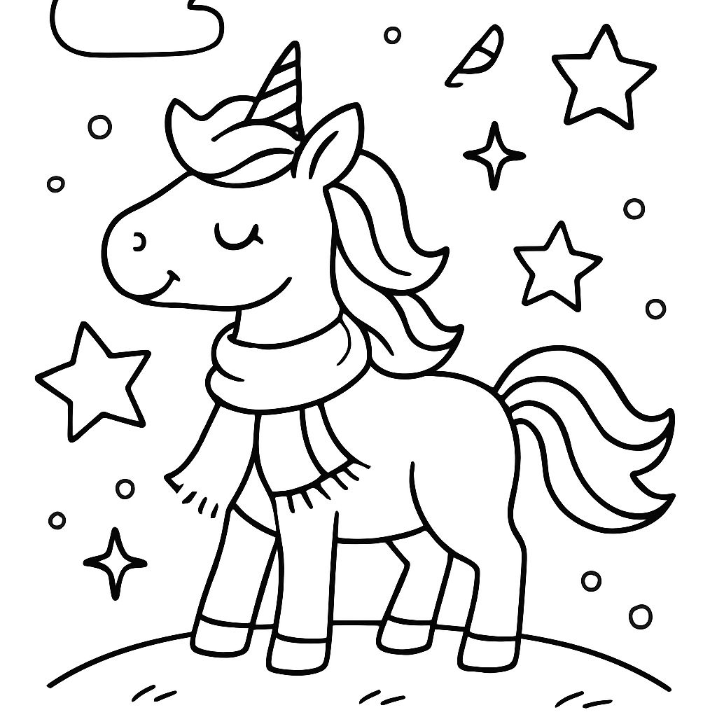 Une licorne scintillante avec une écharpe. Une licorne scintillante avec une écharpe.