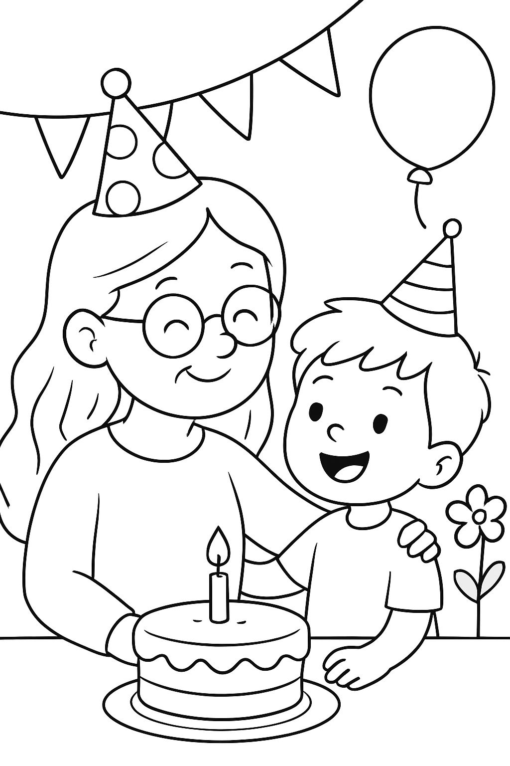 Young grandma with long hair with grandchild on grandma's birthday Young grandma with long hair with grandchild on grandma's birthday