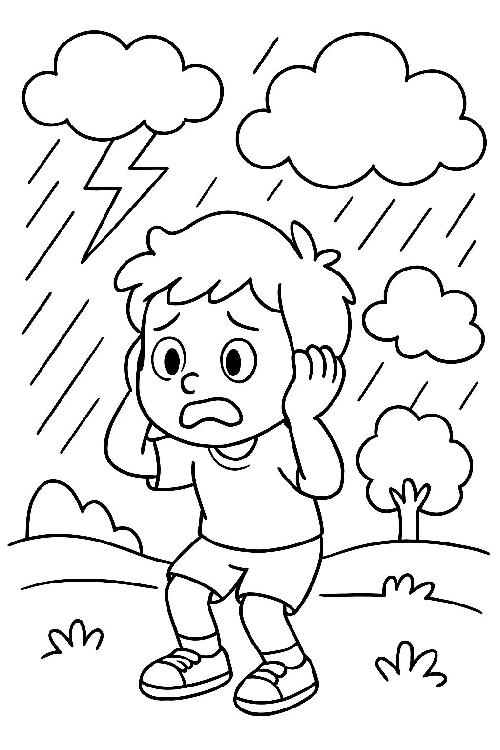 Niño con miedo a las tormentas eléctricas. Niño con miedo a las tormentas eléctricas.
