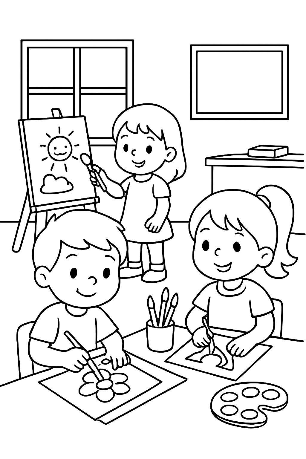 enfants peignant à l'école