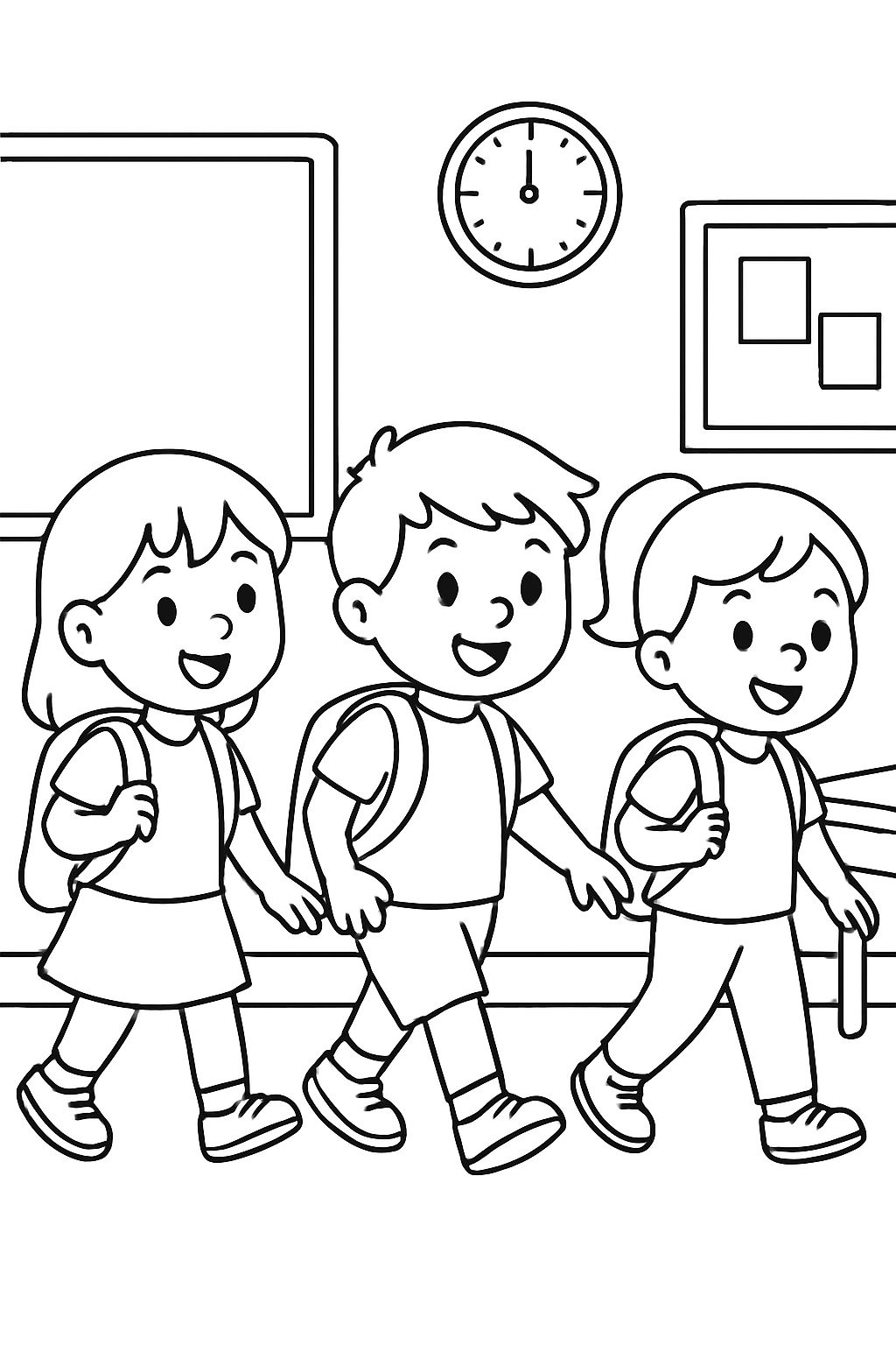 Children walking in classroom