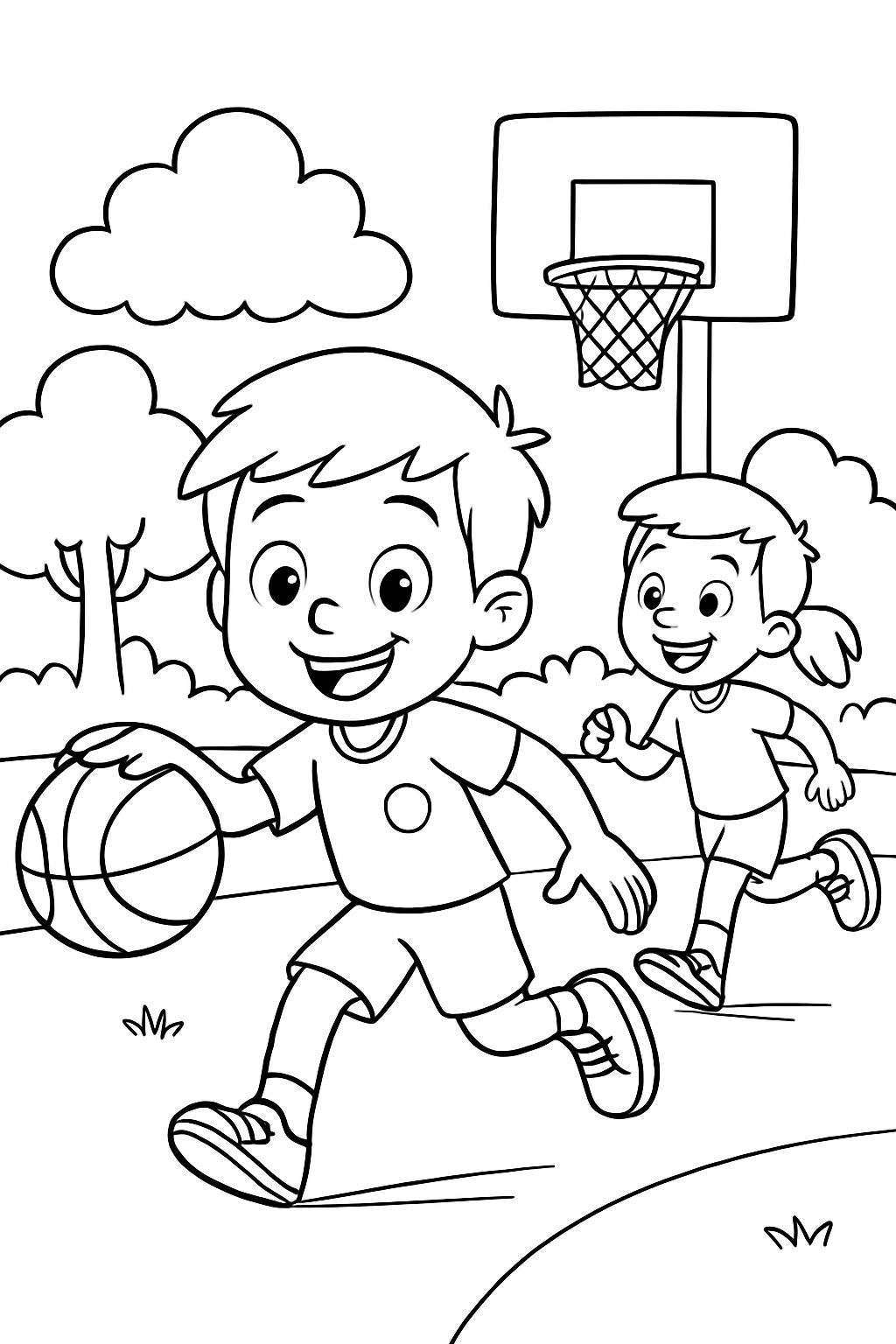 Ein Junge mit Typ-1-Diabetes spielt Basketball mit Freunden