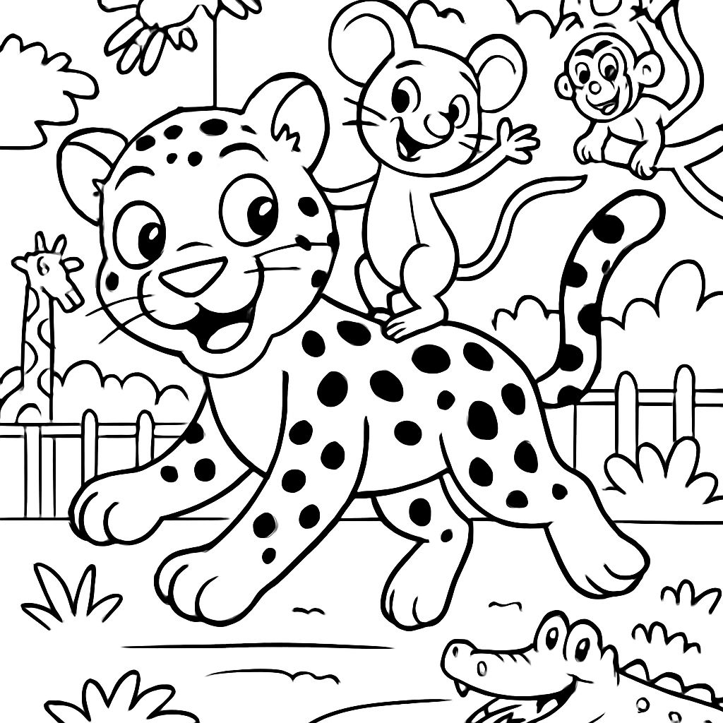 Leopard and mouse as friends in the zoo with many animals Leopard and mouse as friends in the zoo with many animals