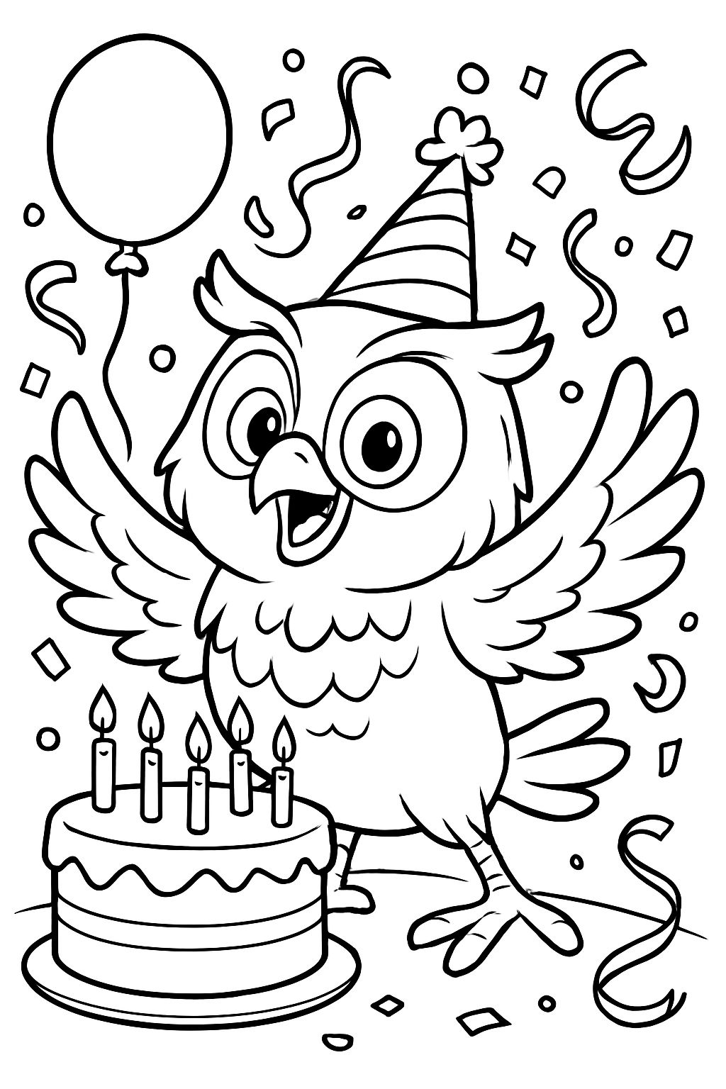 Une chouette qui célèbre son anniversaire avec un gâteau.