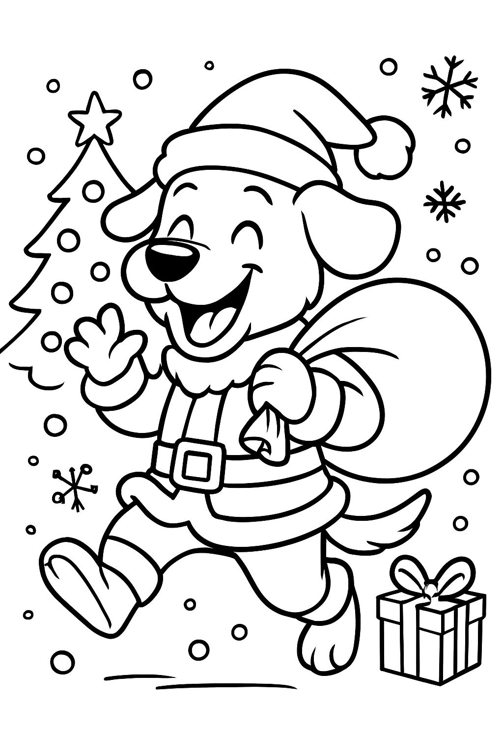 A dog dressed up as Santa