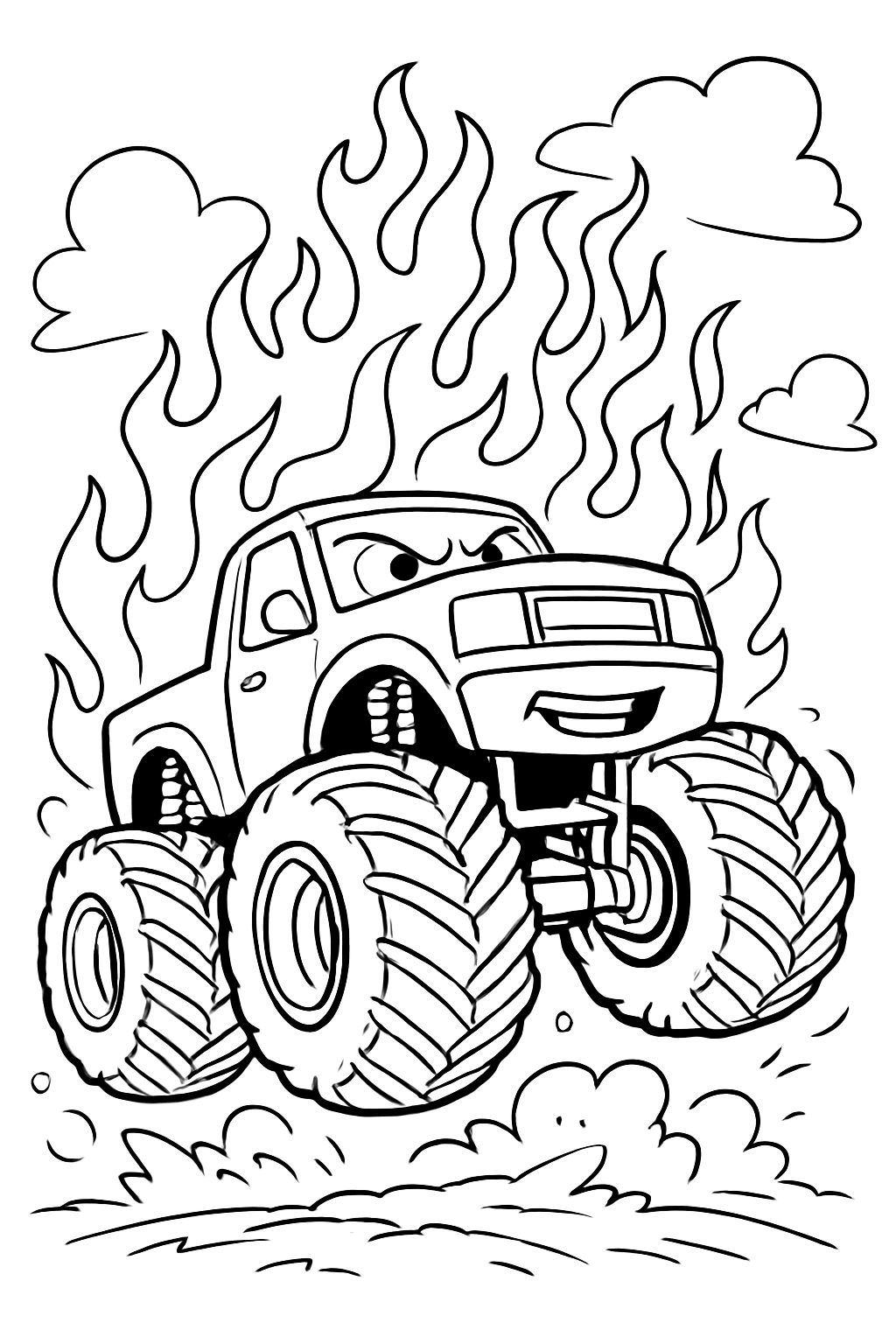 A monster truck on fire