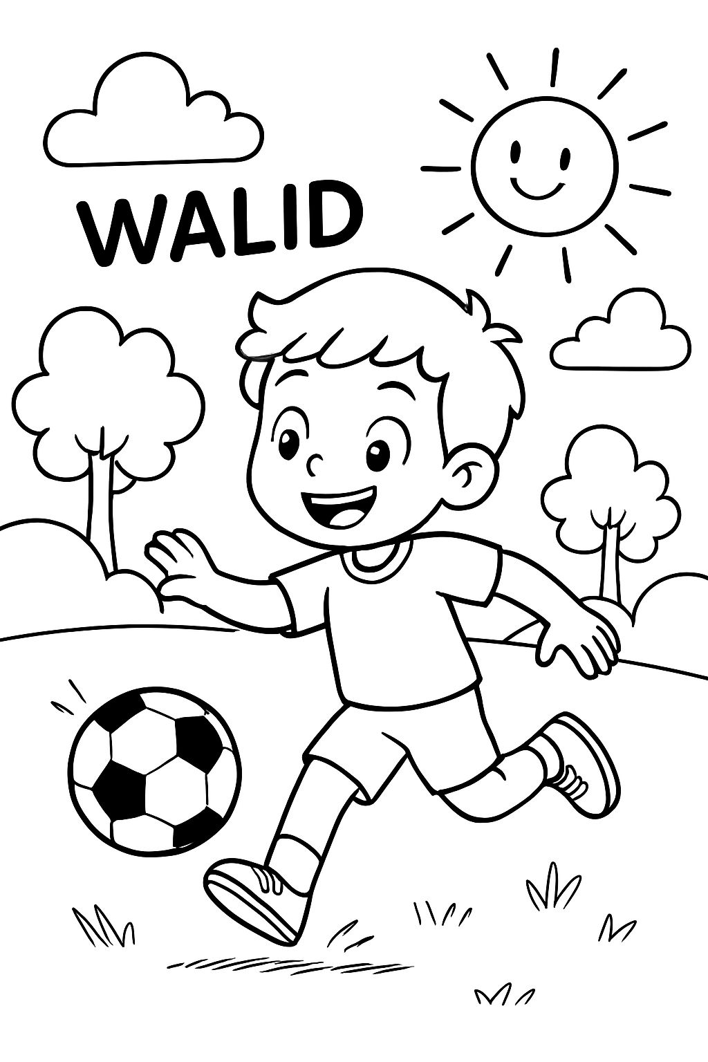 Boy plays soccer and the name Walid is on the picture