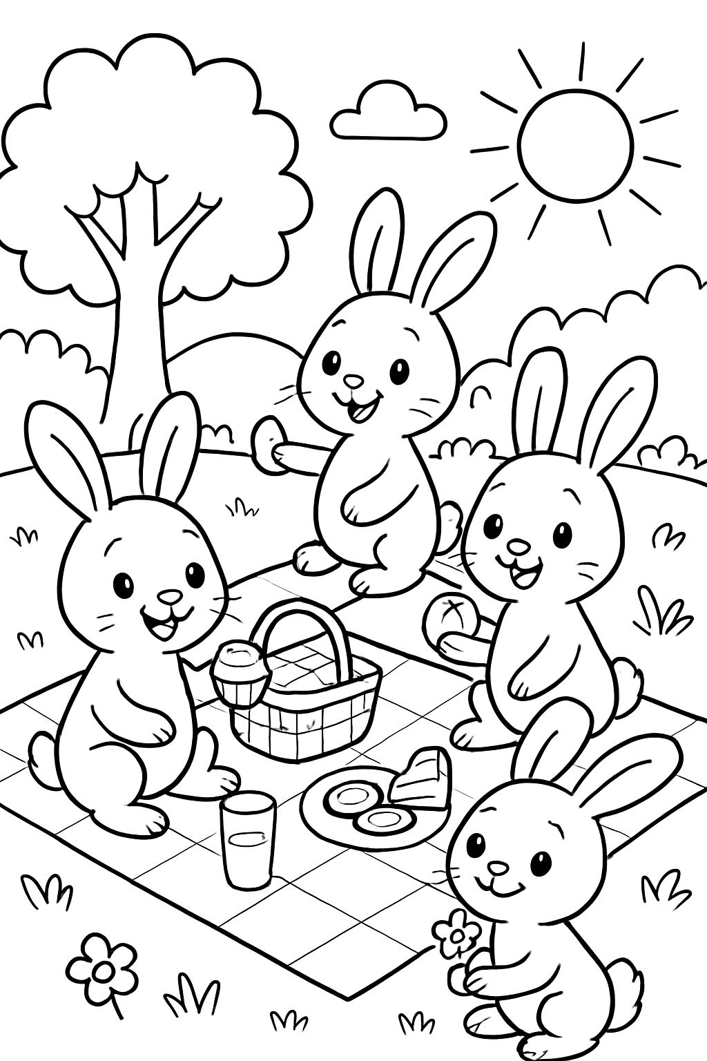 rabbits having a picnic