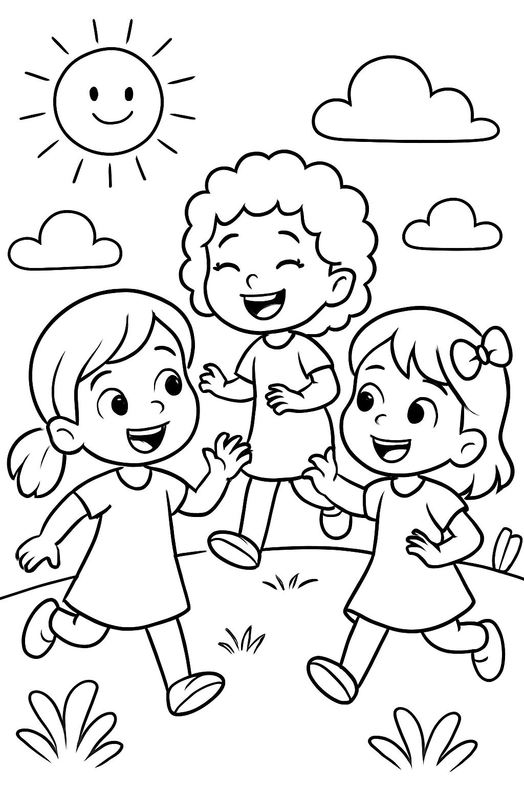 Three little 5 year old girls playing together.