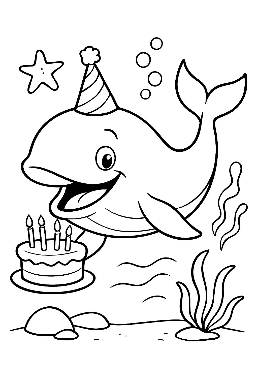baleia realista com chapéu de aniversário e bolo baleia realista com chapéu de aniversário e bolo