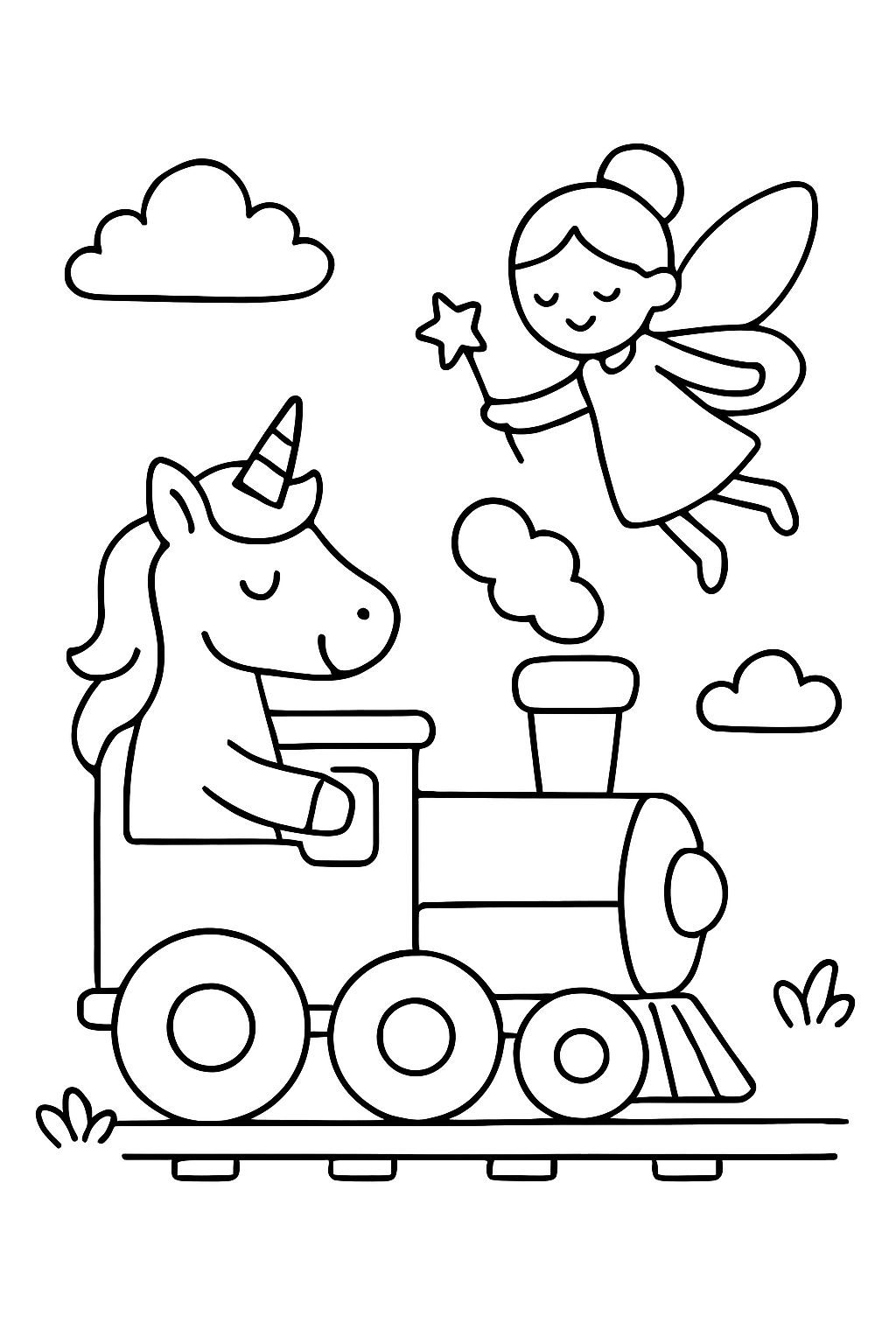a unicorn that drives a fairy locomotive
