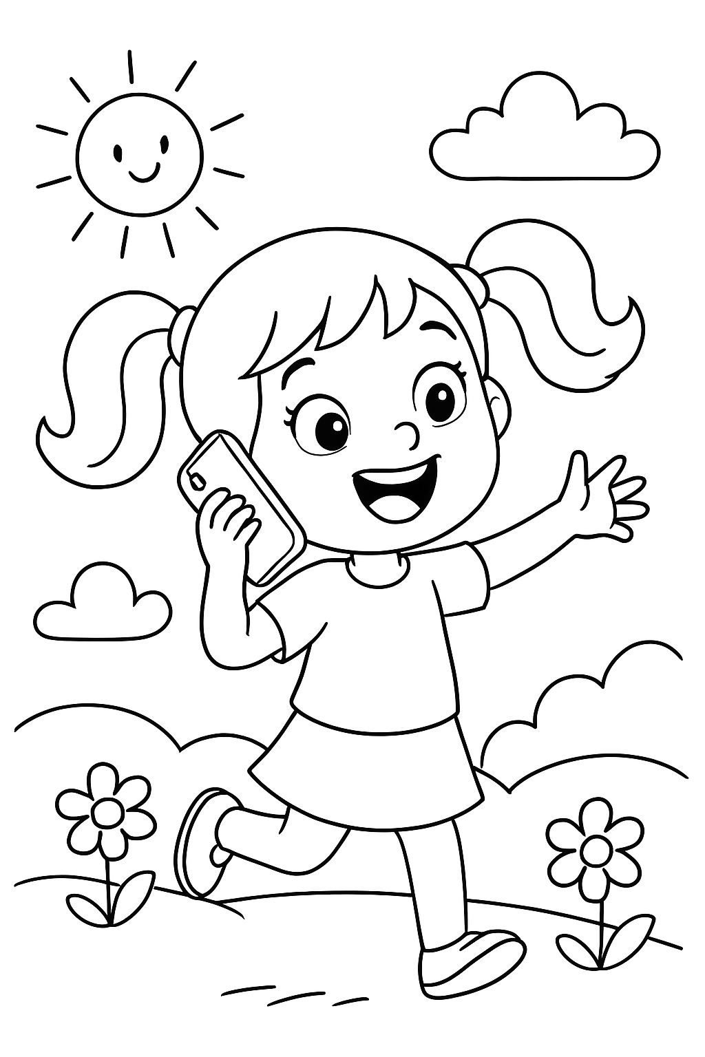 A girl using a phone.