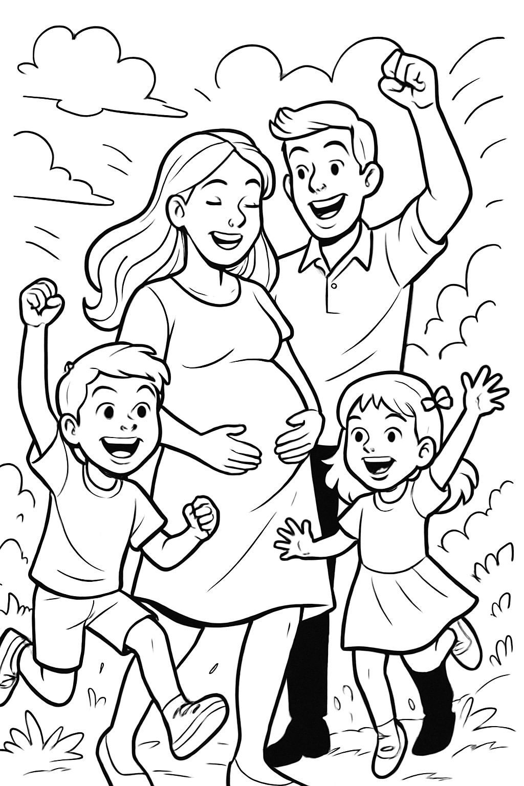 Family: pregnant mom + big brother + little sister + dad
