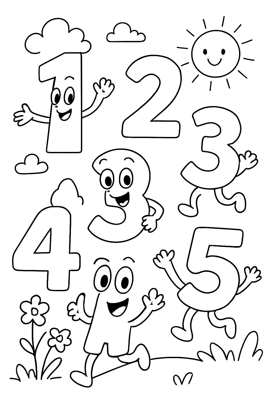 numbers 1 to 5 sheet