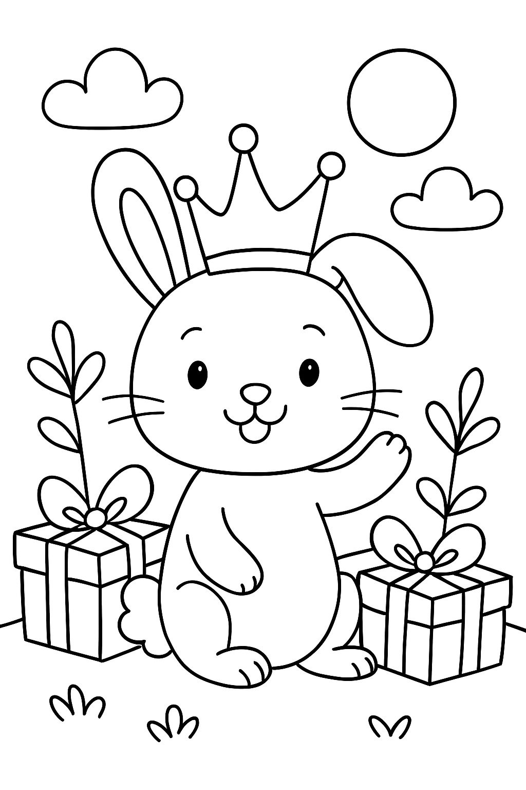 hase mit krone und geschenken