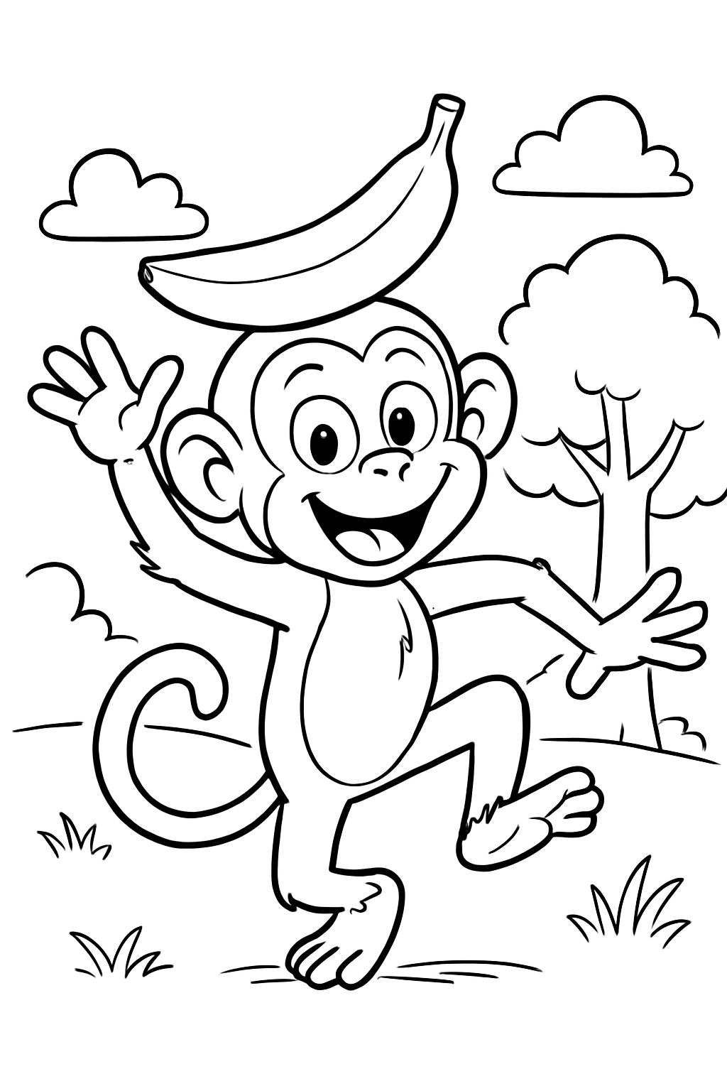 a monkey with a banana on its head