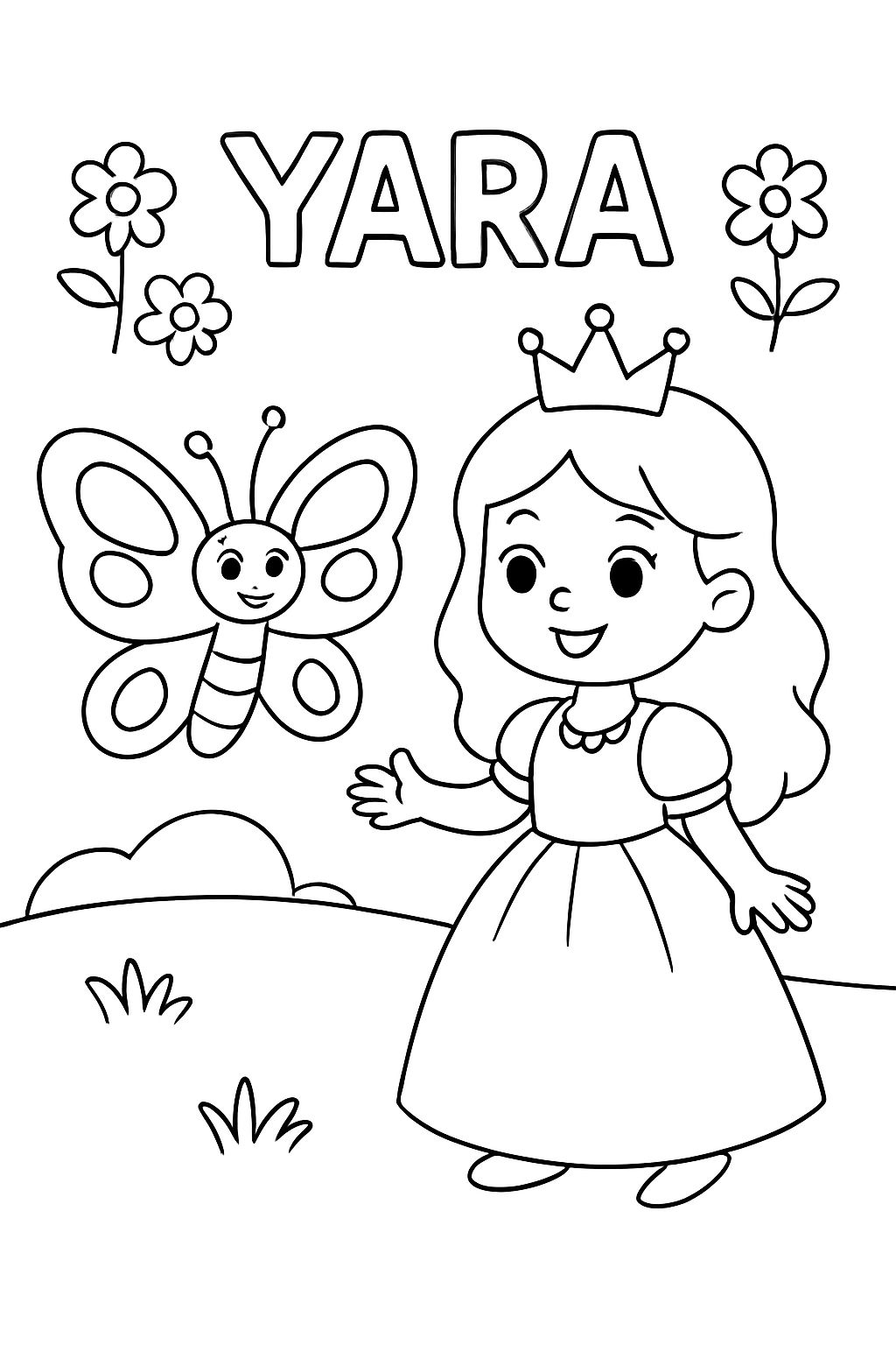 schmetterlin mit Prinzessin wo oben YARA steht mit Blumen